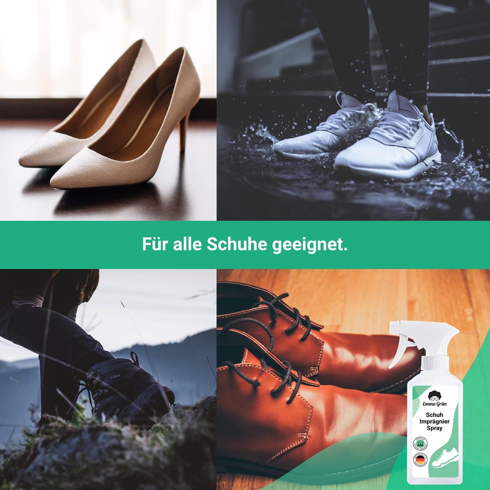 Schuh Imprägnierspray 250 ml, natürliche Imprägnierung für Schuhe & tex Stoffe  Emma Grün   