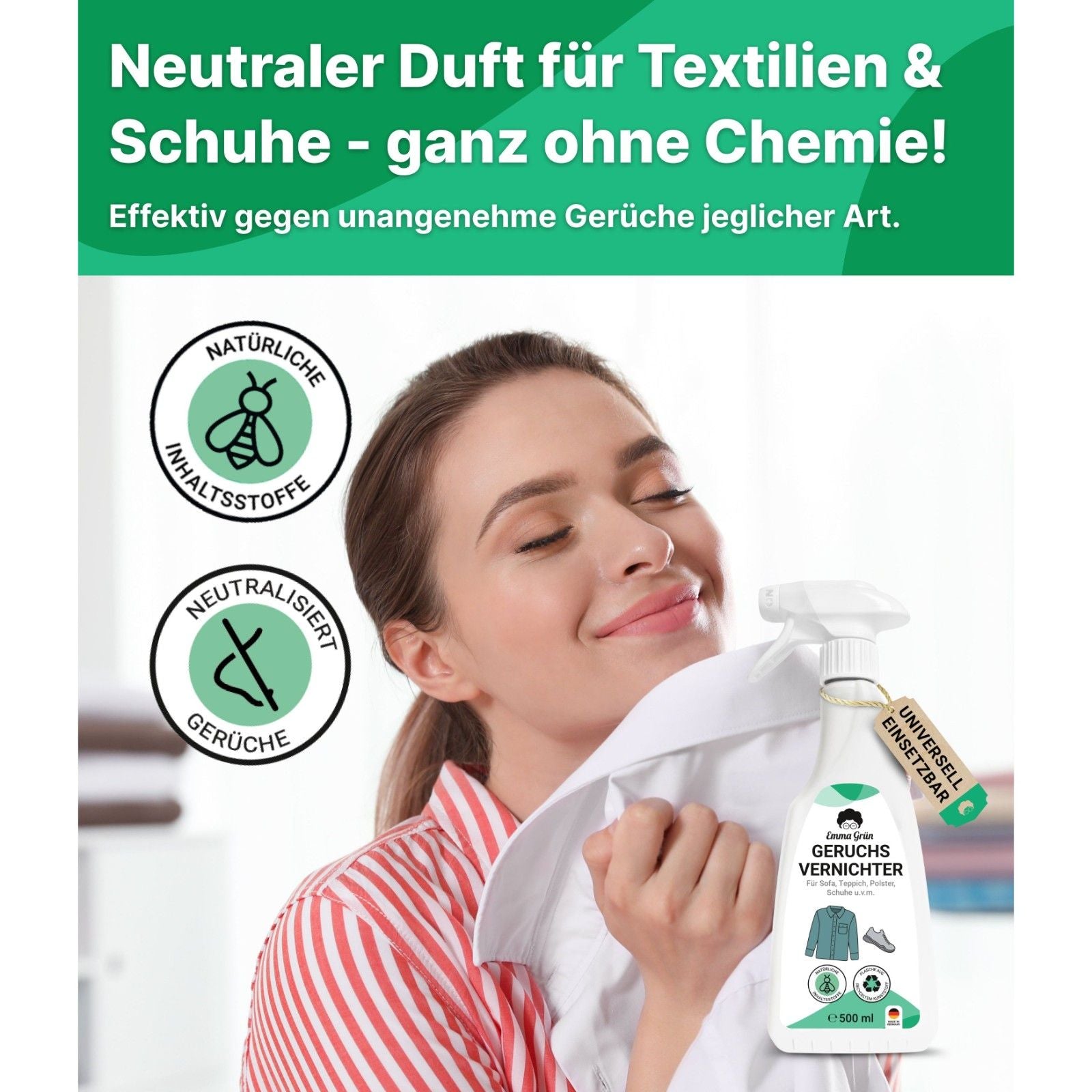 Geruchsvernichter 500 ml, für Schuhe & Textilien gegen hartnäckige Gerüche  Emma Grün   