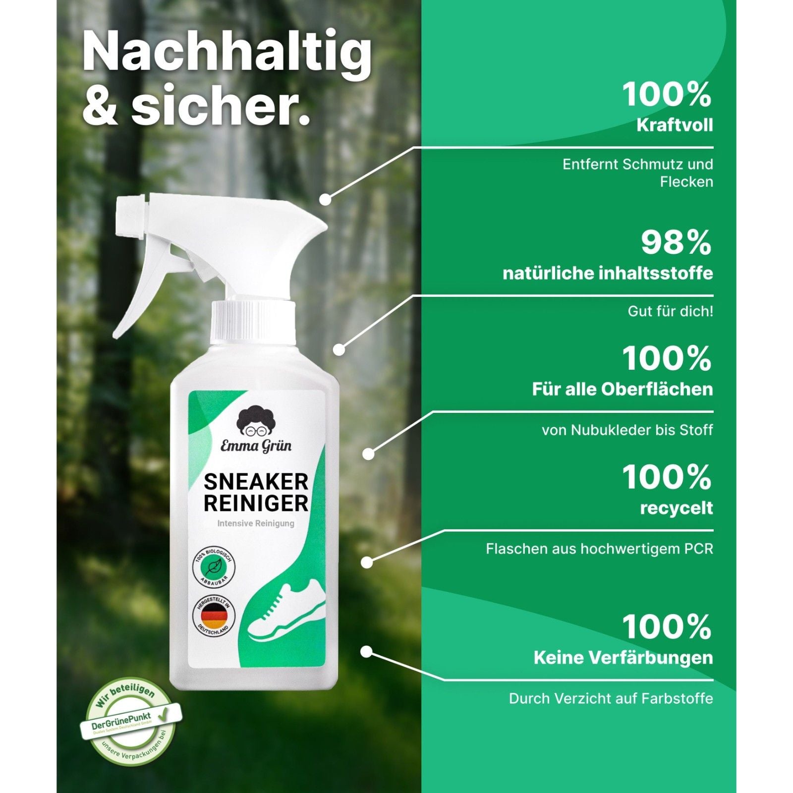 Sneaker Reiniger 250 ml mit Zubehör, natürliche Reinigung für alle Schuhe  Emma Grün   