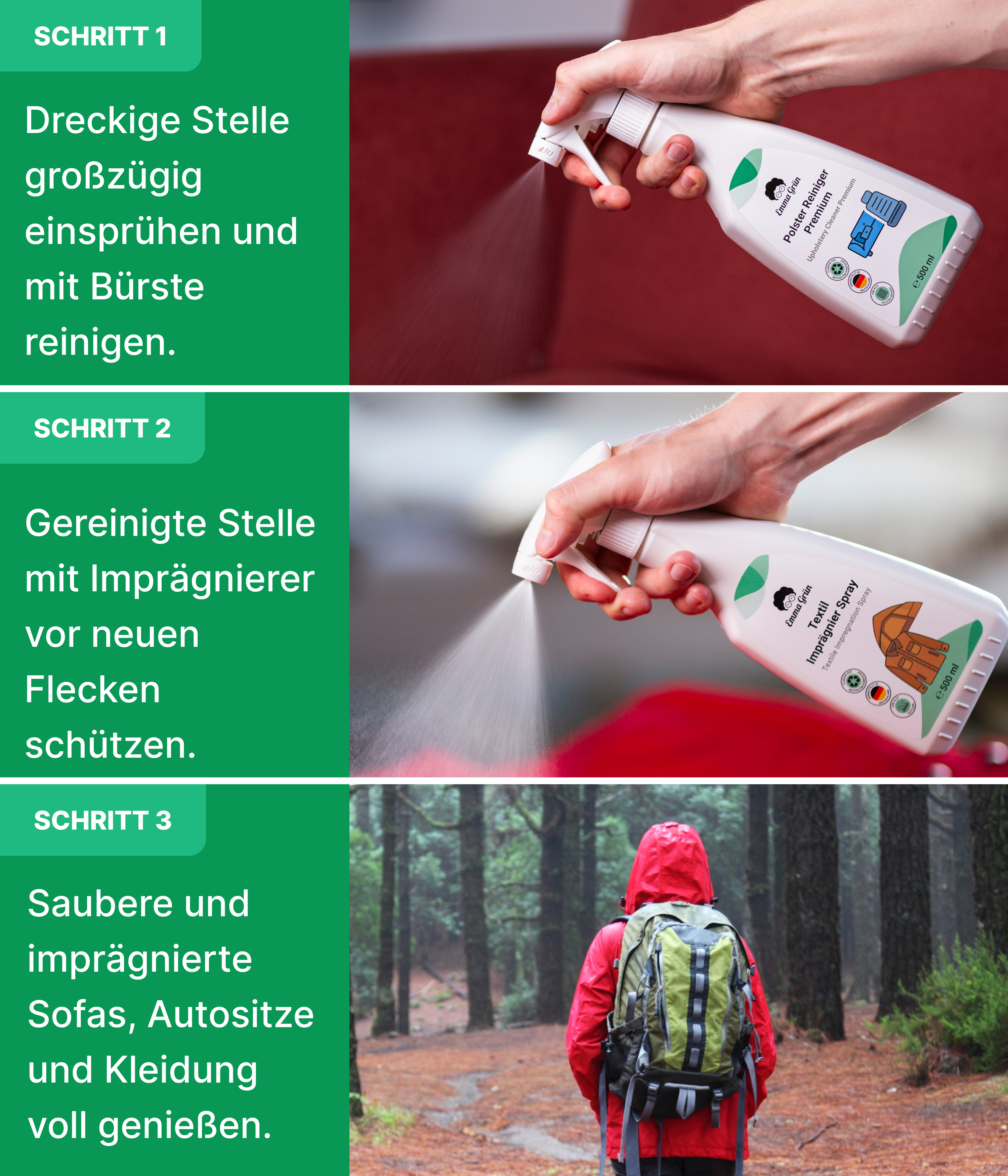 Wildleder reinigen Set mit Reiniger & Imprägnierer Emma Grün