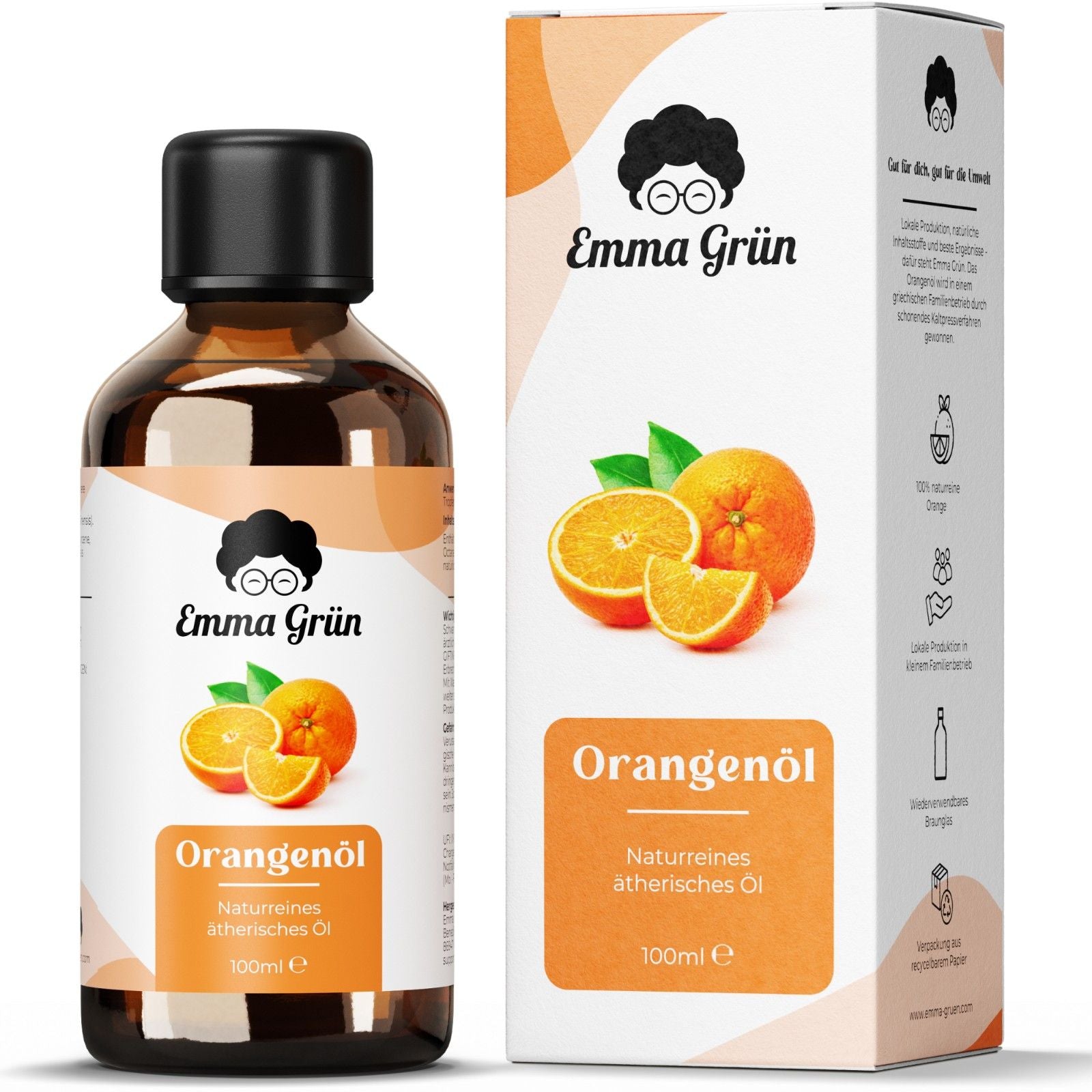 Ätherisches Orangenöl 100 ml für Aromatherapie, Seifen & Kerzen  Emma Grün 1 x Orangenöl  