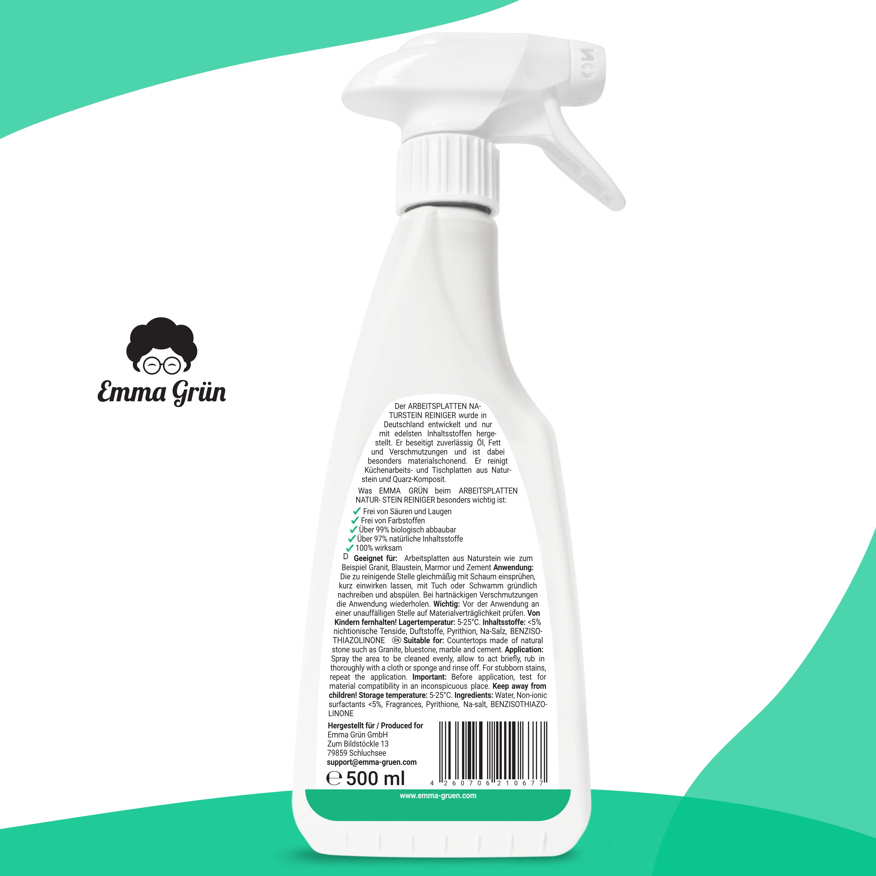 Marble cleaner 500 ml, natural kitchen worktop cleaner against grease