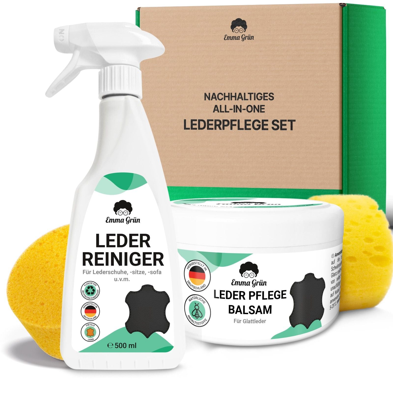 "Sauber & geschützt" Spar-Set mit Lederreiniger & Lederbalsam  Emma Grün   