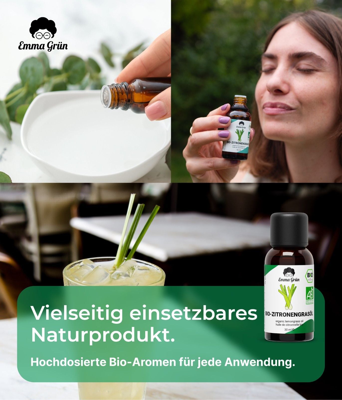 Ätherisches Bio Zitronengrasöl 30 ml, naturrein & hochdosiert  Emma Grün   