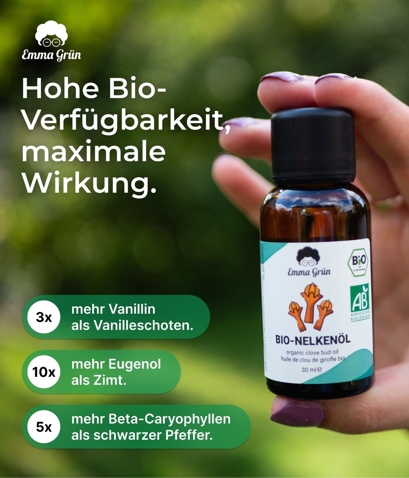 Ätherisches Bio Nelkenöl 30 ml, naturrein & hochdosiert  Emma Grün   