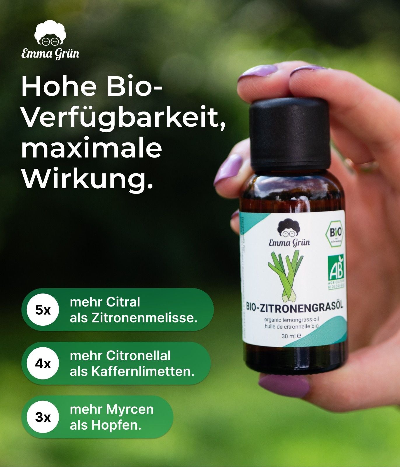 Ätherisches Bio Zitronengrasöl 30 ml, naturrein & hochdosiert  Emma Grün   