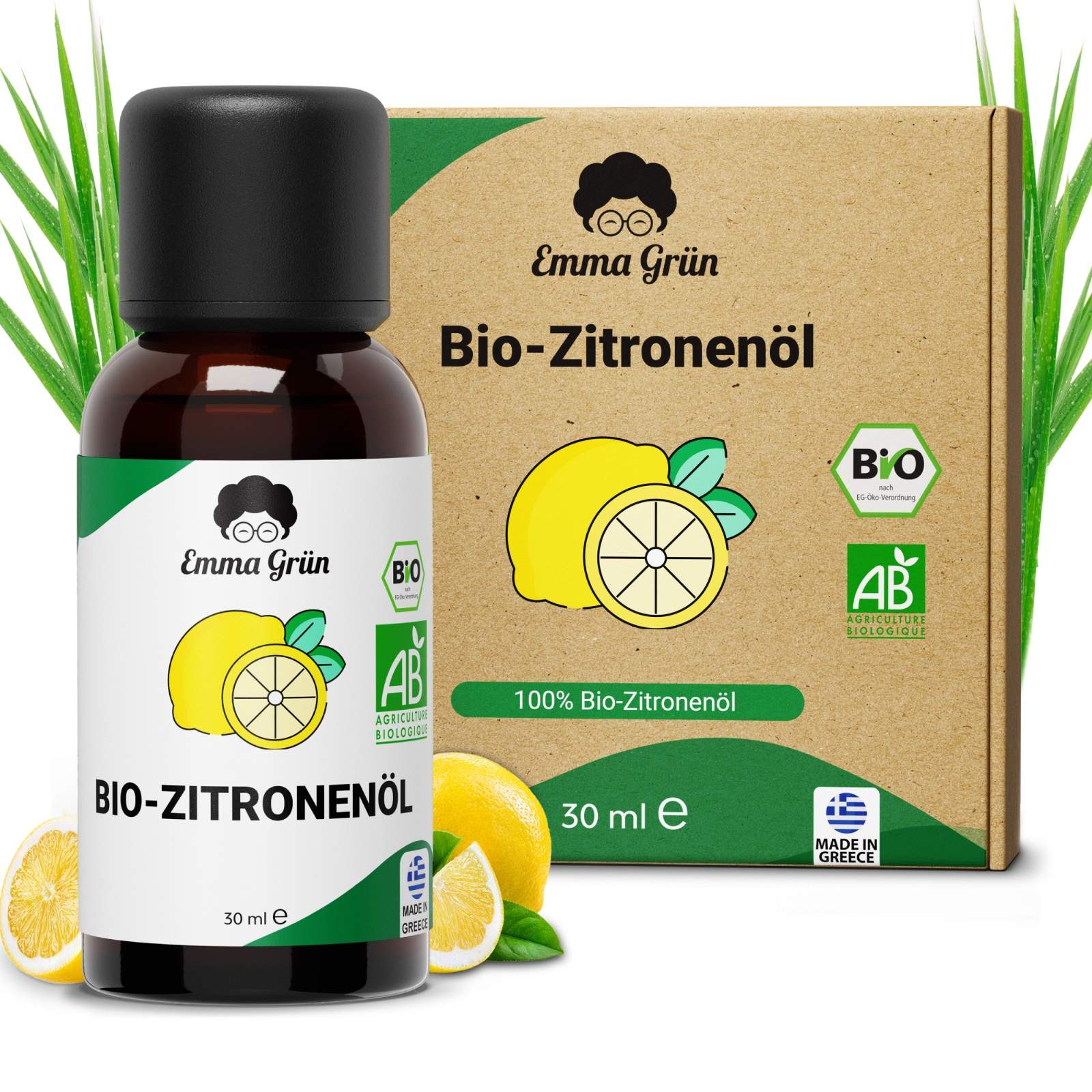 "Zitrus Zauber" Öle Maxi-Set mit Orangen-, Zitronen- & Lemongrasöl  Emma Grün   