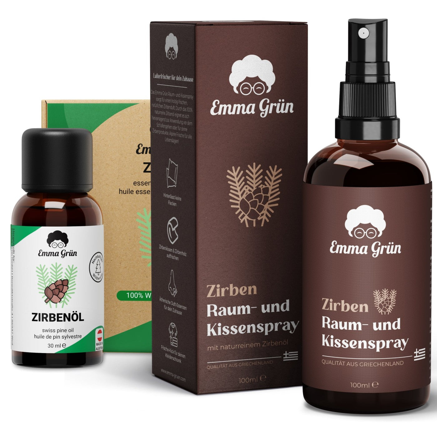 "Alpine Frische" Spar-Set mit ätherischem Zirbenöl & Zirben Raumspray  Emma Grün   