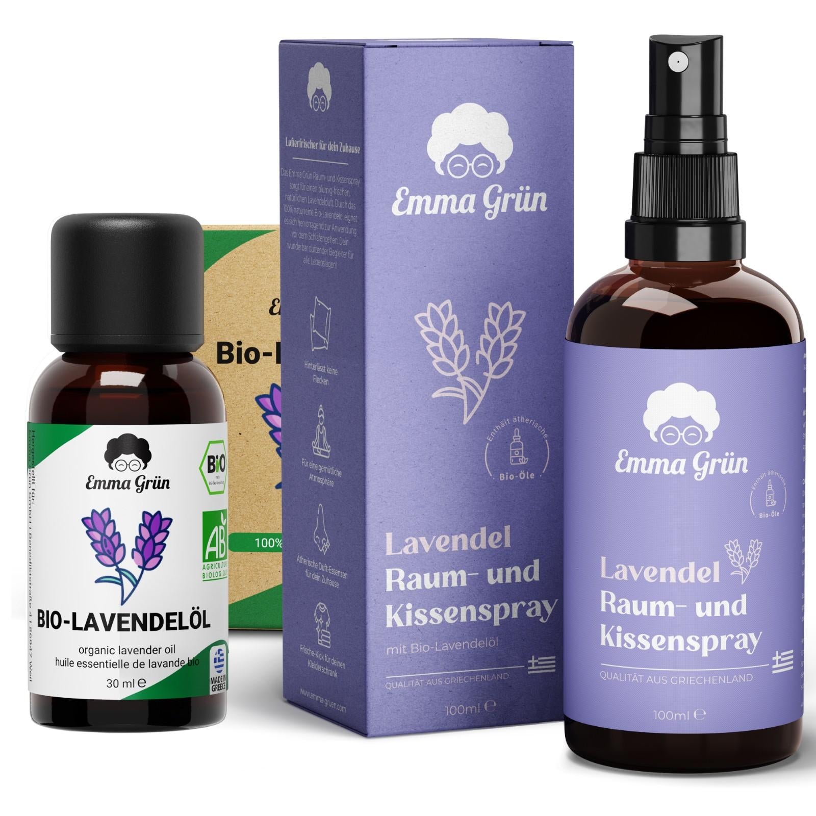 "Lavendel Liebe" Spar-Set mit ätherischem Bio-Öl & Bio Raumspray Lavendel  Emma Grün   