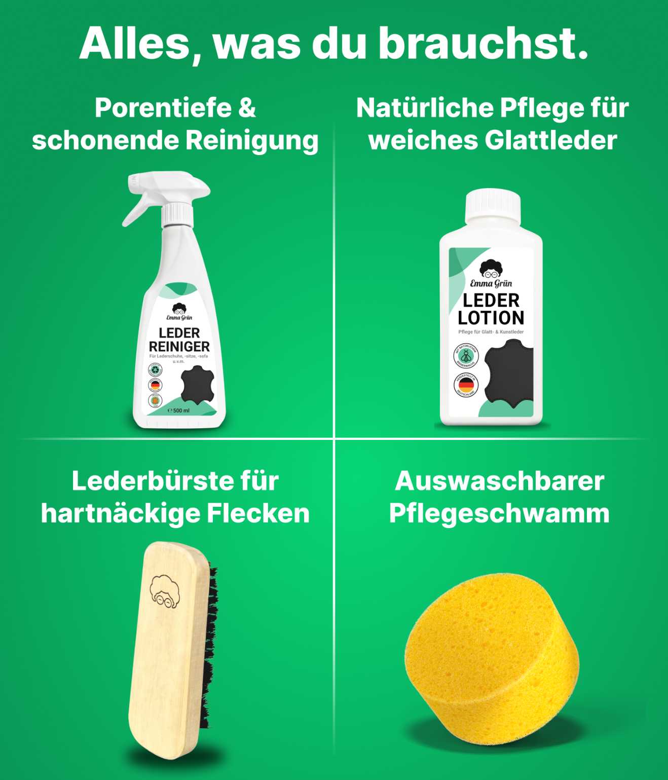 Lederpflege Auto Set mit Reiniger & Lotion Emma Grün