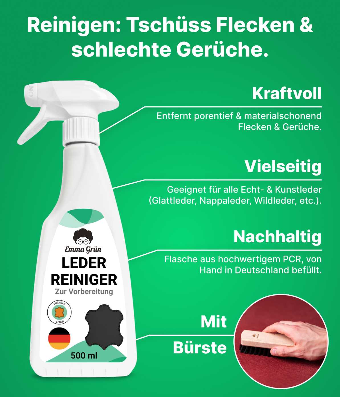 Lederpflege Auto Set mit Reiniger & Lotion Emma Grün