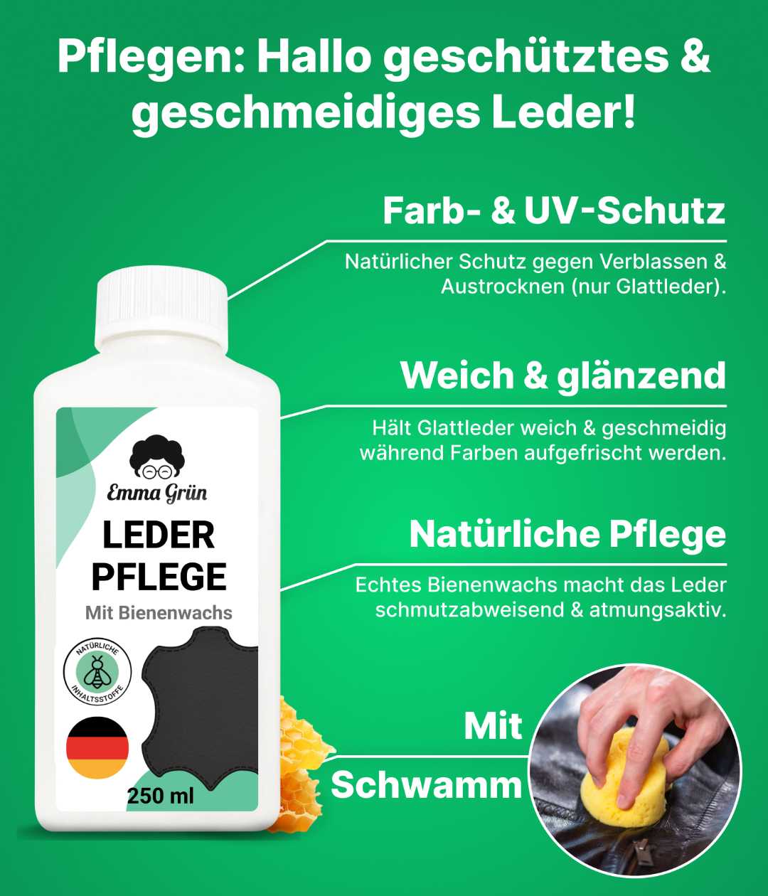 Lederpflege Auto Set mit Reiniger & Lotion Emma Grün