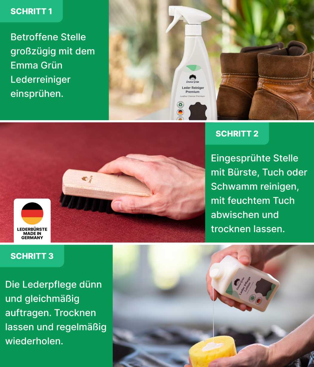 Lederpflege Auto Set mit Reiniger & Lotion Emma Grün