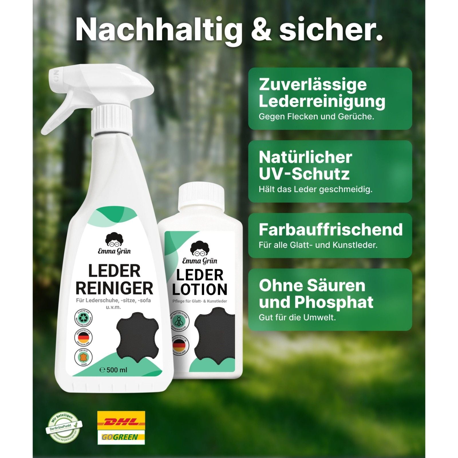 "Sauber & gepflegt" Spar-Set mit Lederreiniger & Leder Lotion  Emma Grün   