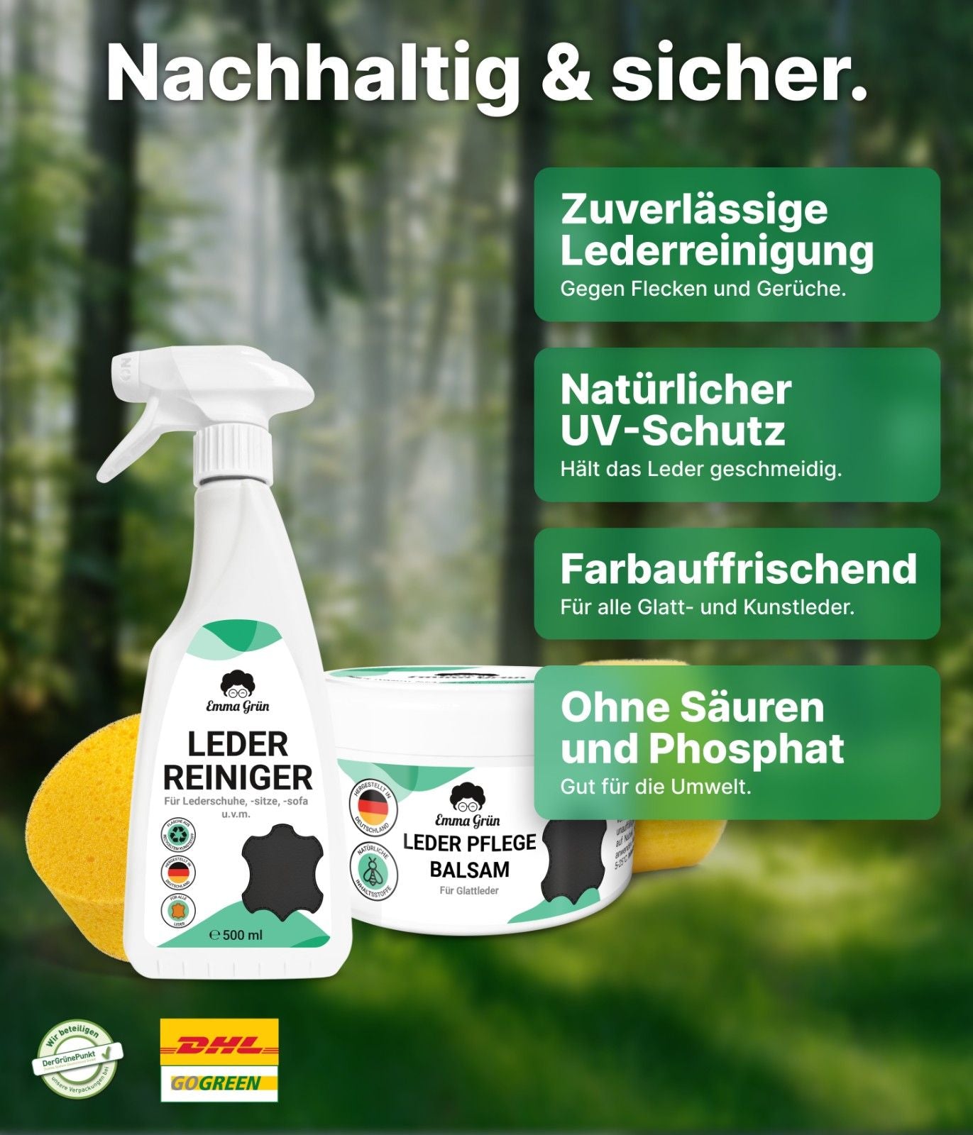 "Sauber & geschützt" Spar-Set mit Lederreiniger & Lederbalsam  Emma Grün   