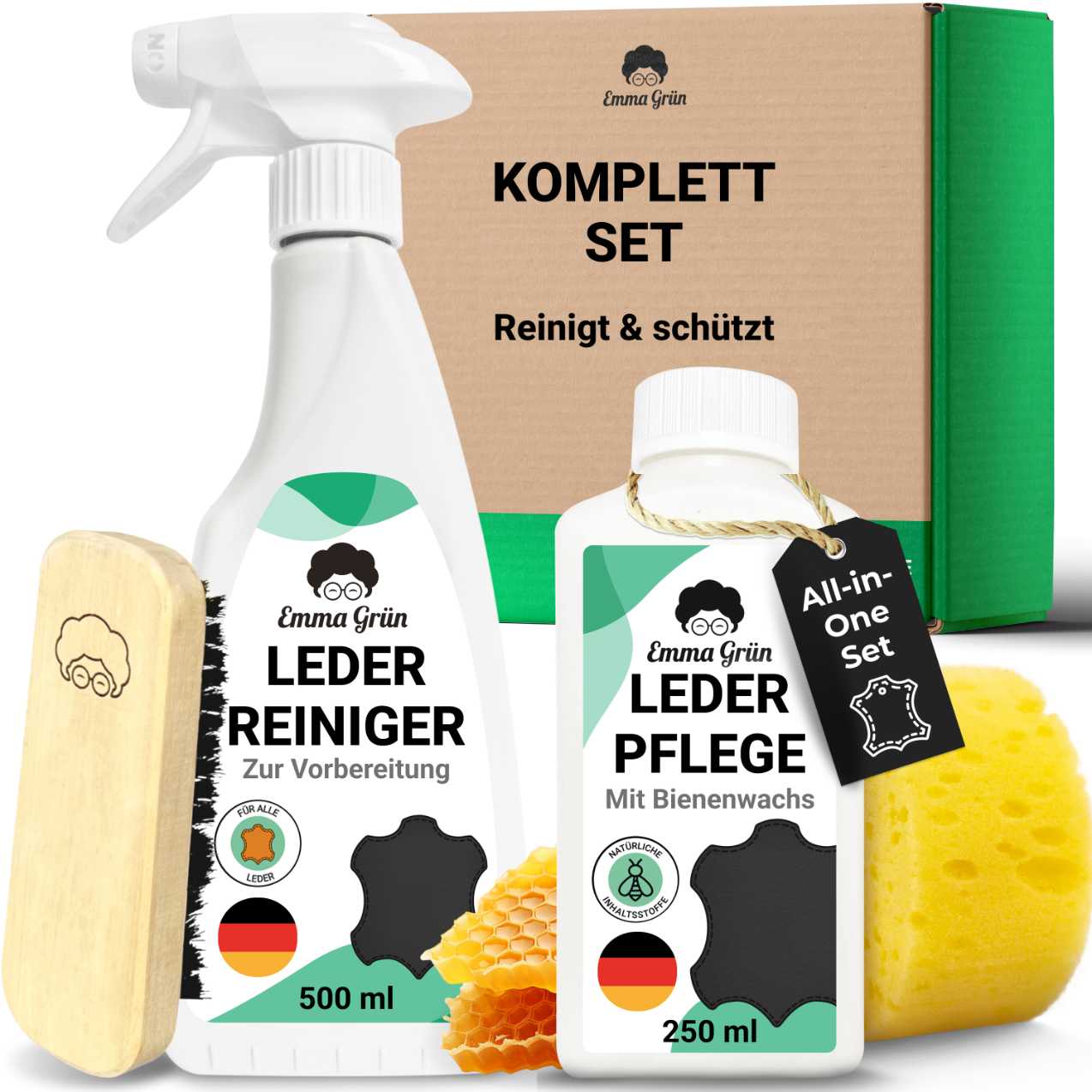 Lederpflege Auto Set mit Reiniger & Lotion Emma Grün