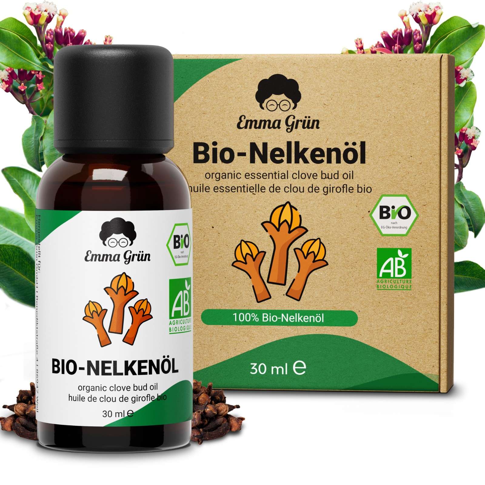 Ätherisches Bio Nelkenöl 30 ml, naturrein & hochdosiert  Emma Grün   