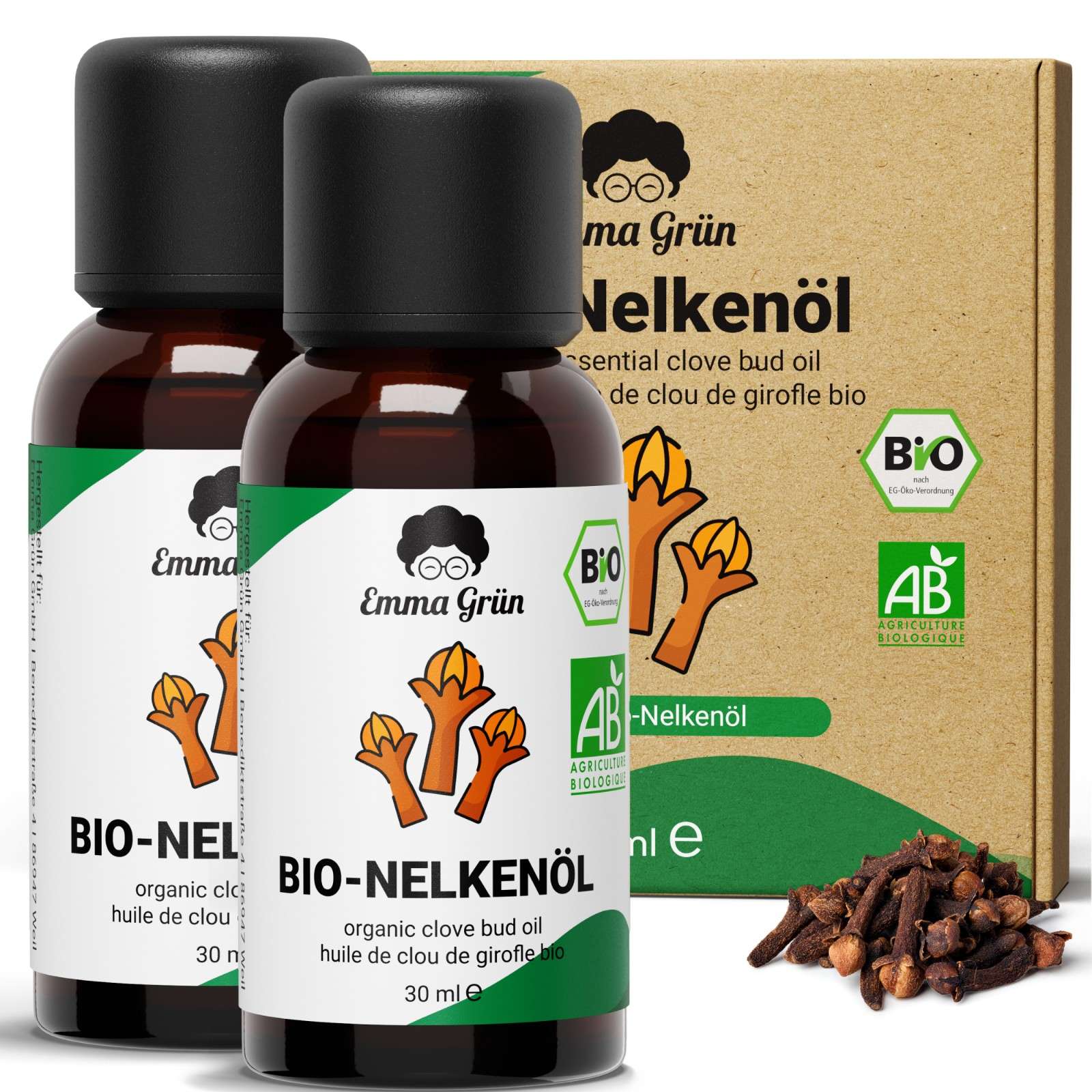 Ätherisches Bio Nelkenöl 30 ml, naturrein & hochdosiert  Emma Grün   