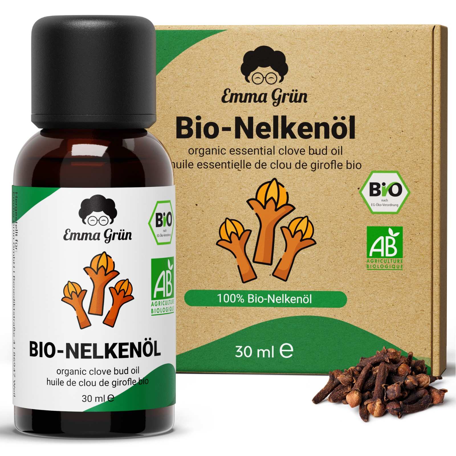 Ätherisches Bio Nelkenöl 30 ml, naturrein & hochdosiert  Emma Grün   