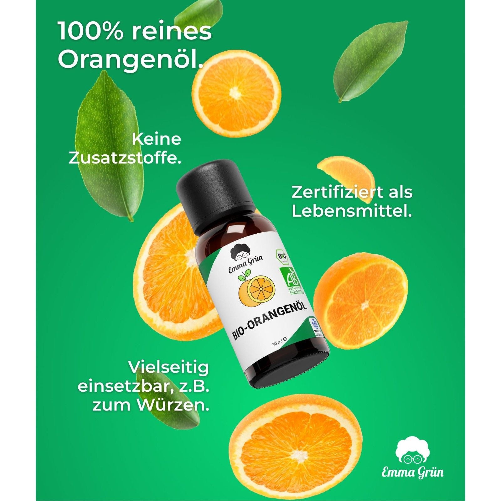 "Zitrus Zauber" Öle Maxi-Set mit Orangen-, Zitronen- & Lemongrasöl  Emma Grün   