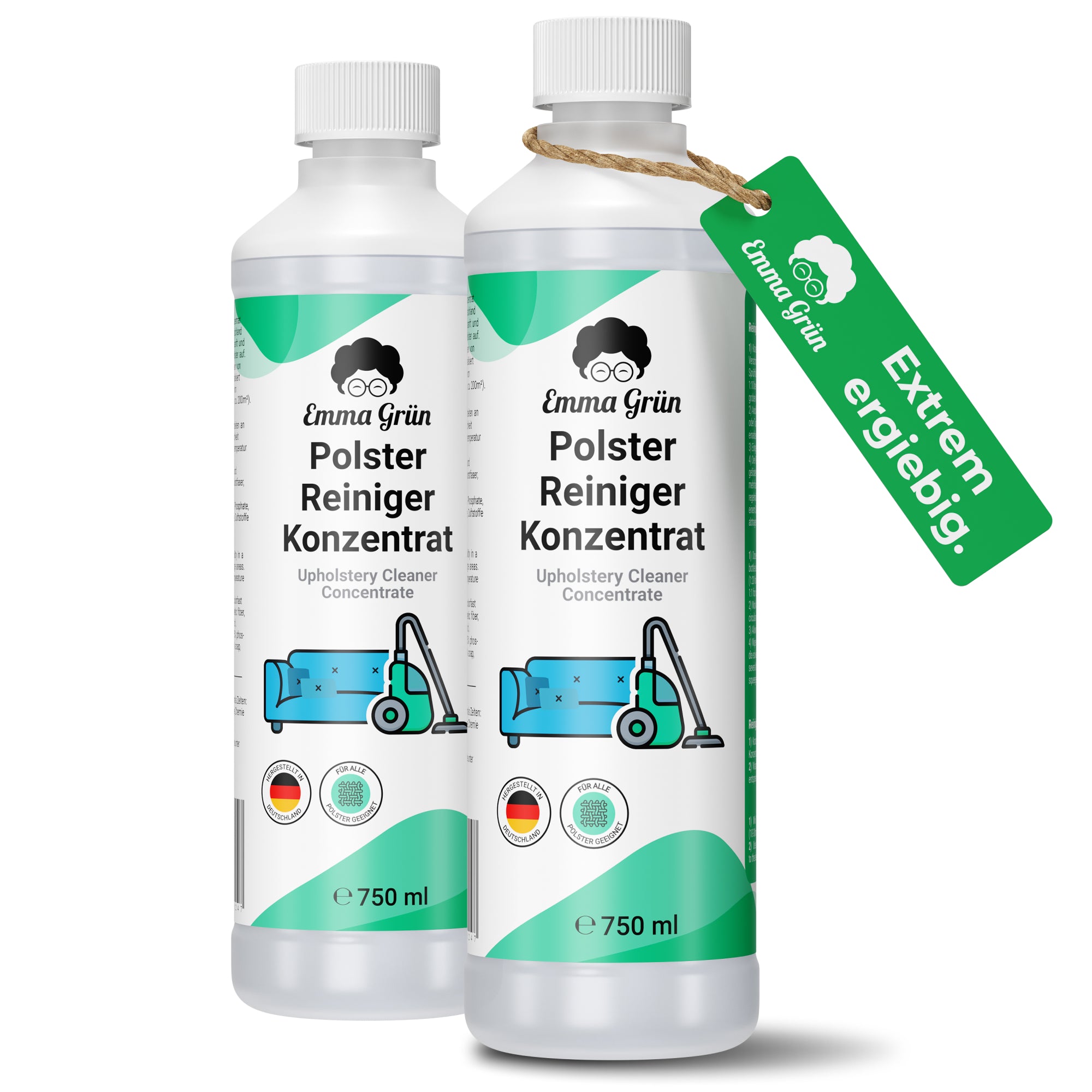 Polster Konzentrat 750 ml, für Teppiche & Sofas, geeignet für alle Waschsauger Emma Grün 2 x Polster Konzentrat