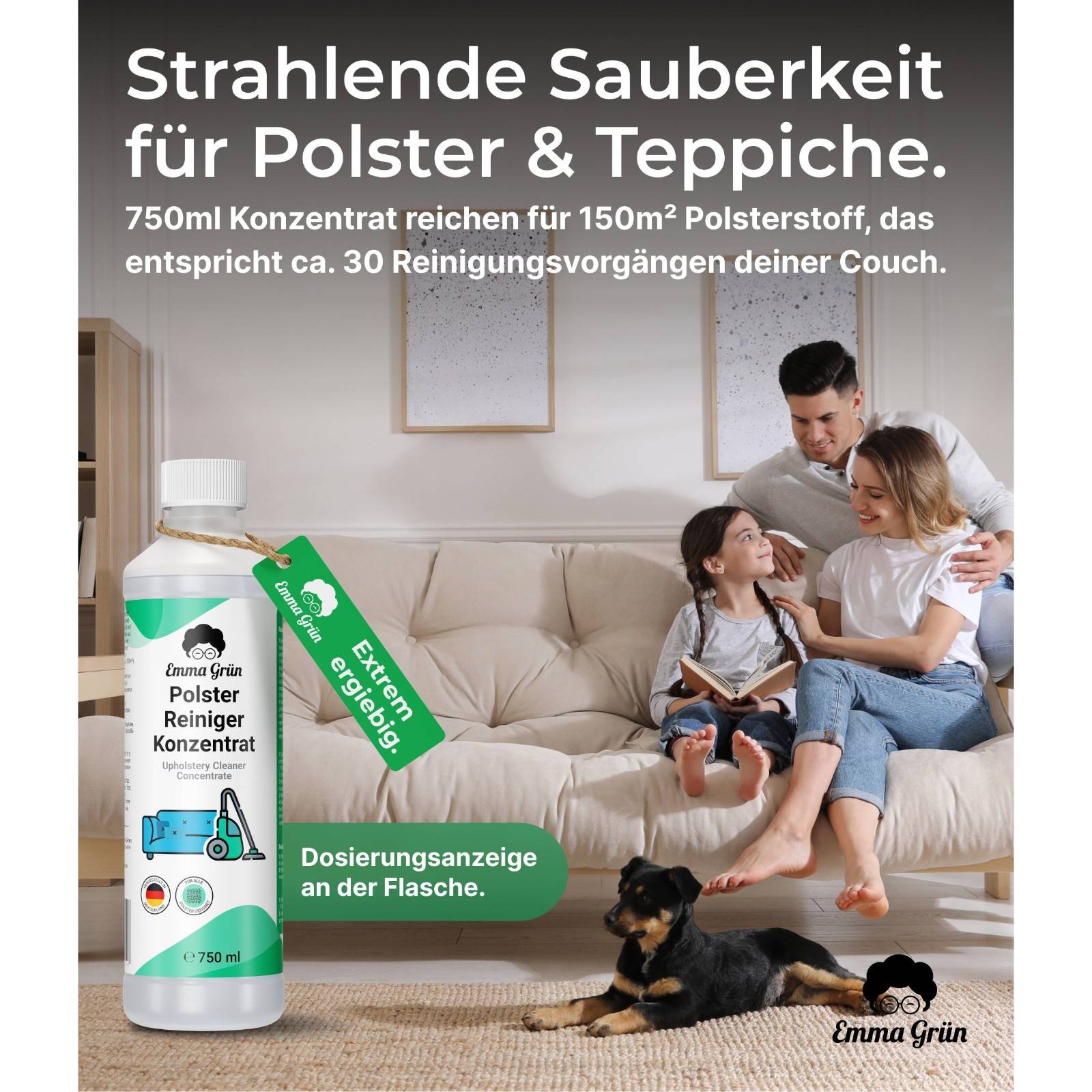 Polster Konzentrat 750 ml, für Teppiche & Sofas, geeignet für alle Waschsauger  Emma Grün   