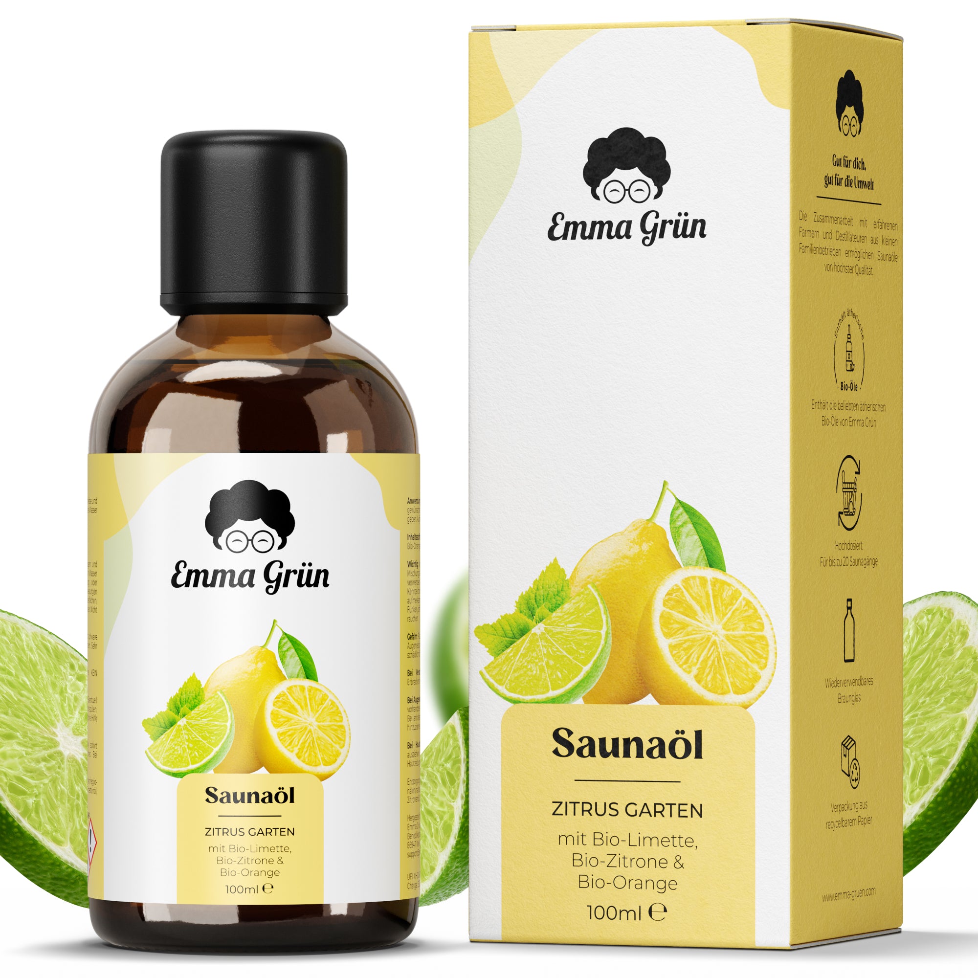 Bio Saunaöl 100 ml, Saunaaufguss mit Limette, Zitrone & Orange  Emma Grün   