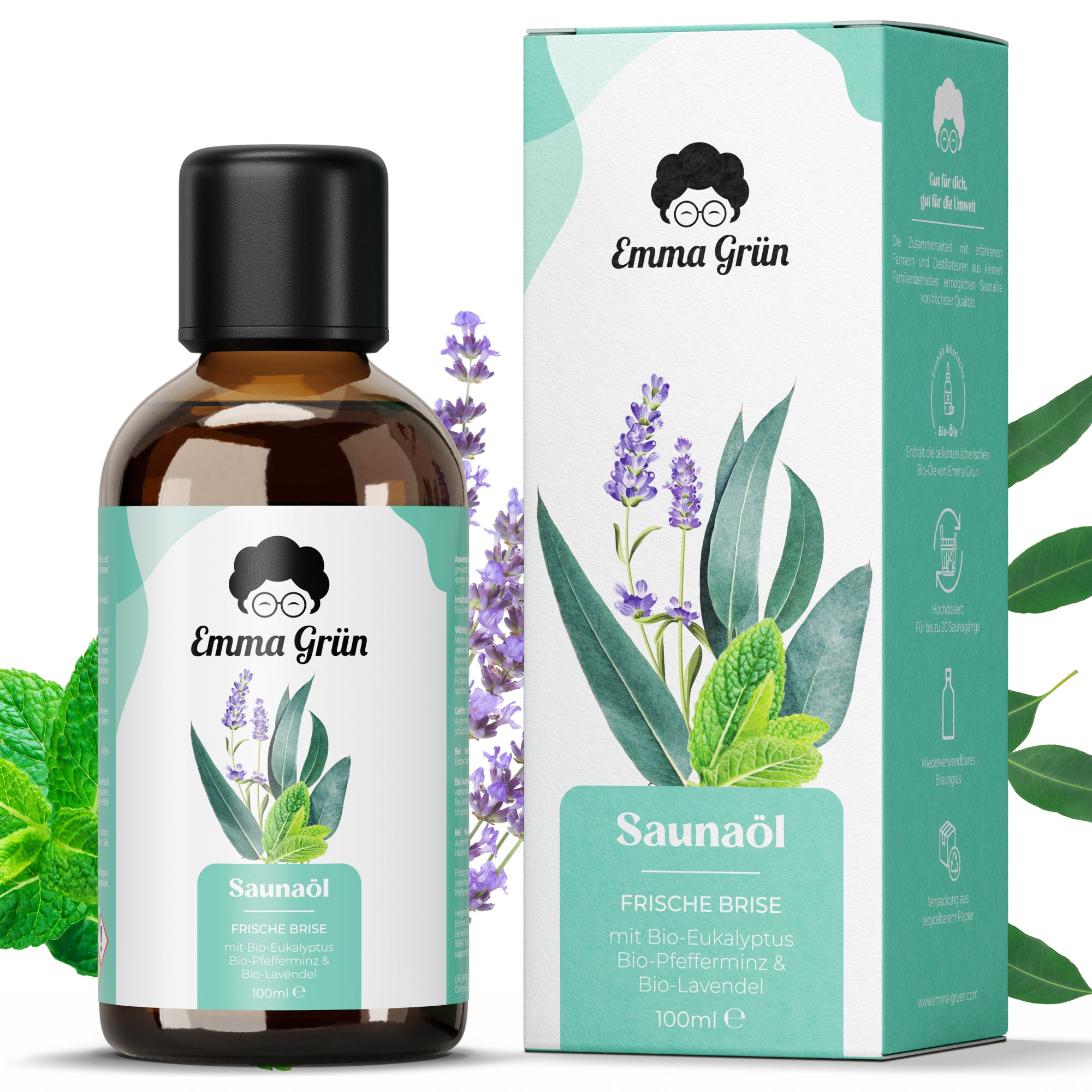 Bio Saunaöl 100 ml, Saunaaufguss mit Eukalyptus, Menthol & Lavendel  Emma Grün   