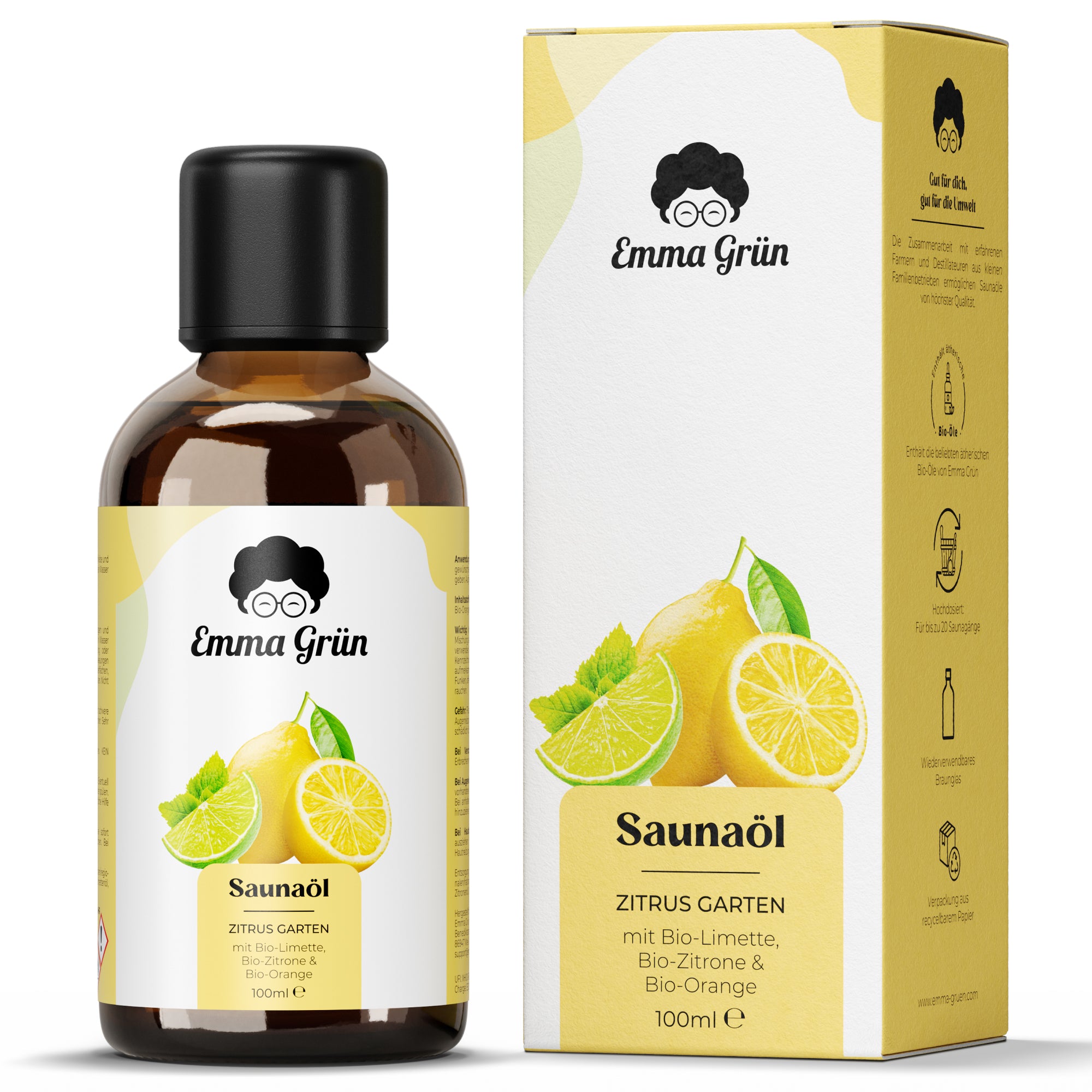 Bio Saunaöl 100 ml, Saunaaufguss mit Limette, Zitrone & Orange  Emma Grün 1 x Saunaöl  