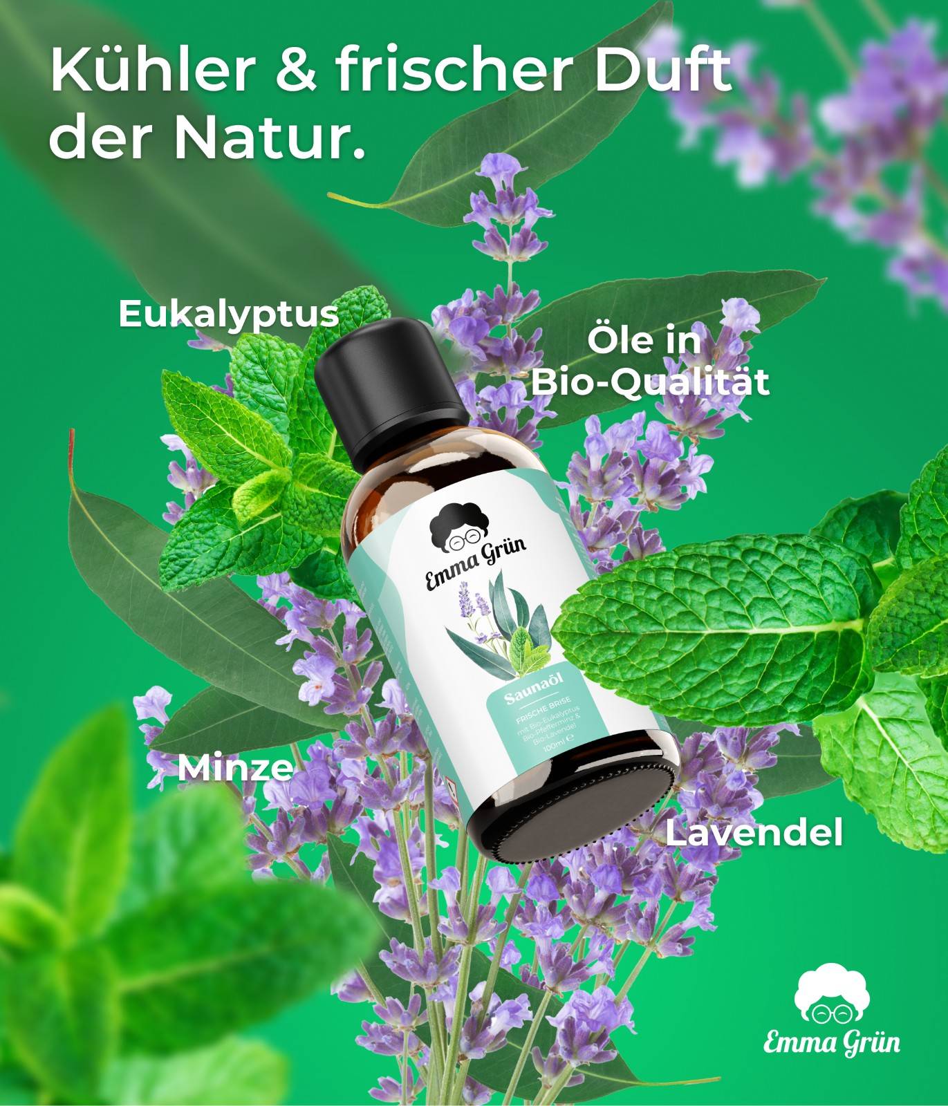 Saunaöl Maxi-Set 3x 100 ml, Saunaaufguss mit Bergwald Echo, Frische Brise & Zitrus Garten  Emma Grün   