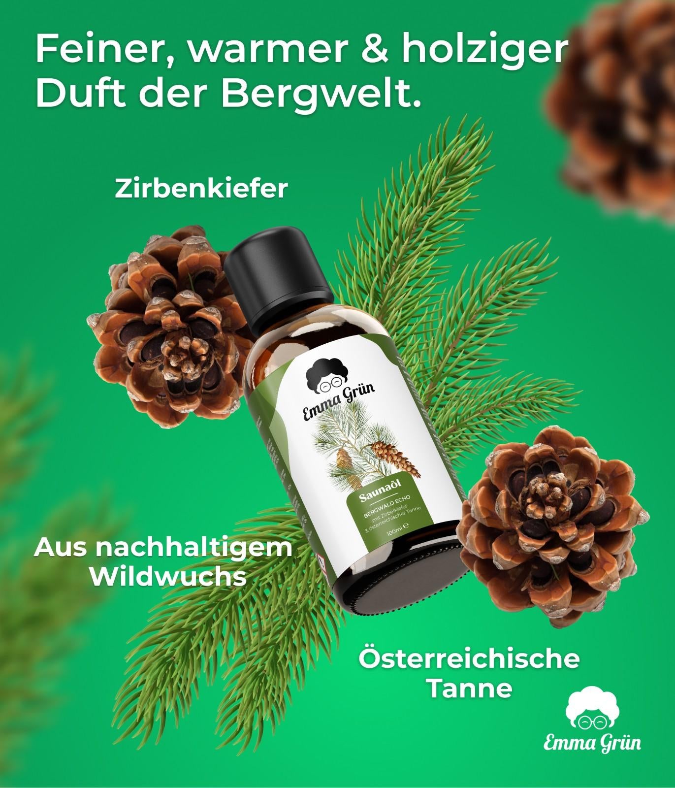 Saunaöl Maxi-Set 3x 100 ml, Saunaaufguss mit Bergwald Echo, Frische Brise & Zitrus Garten  Emma Grün   