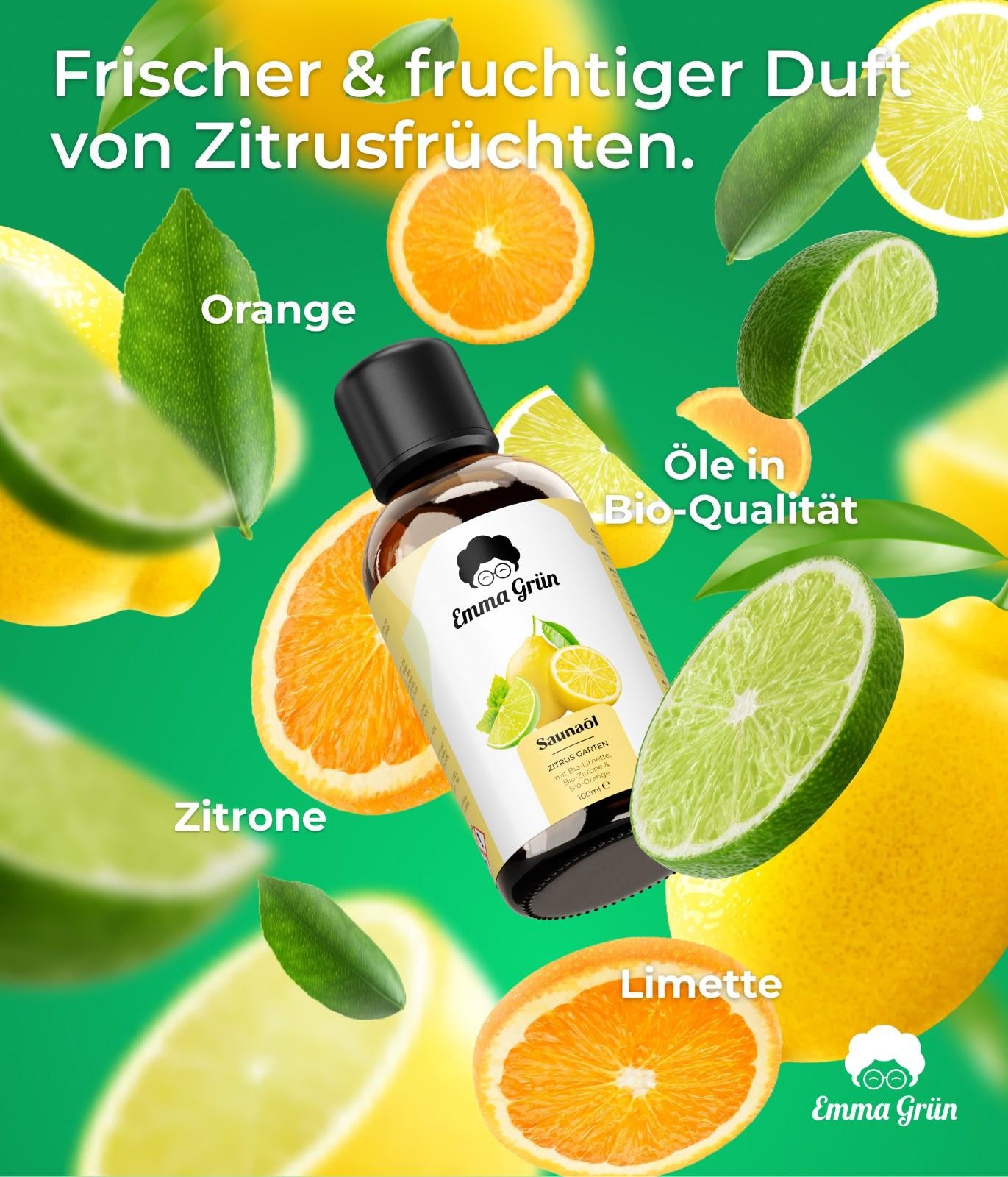 Bio Saunaöl 100 ml, Saunaaufguss mit Limette, Zitrone & Orange  Emma Grün   