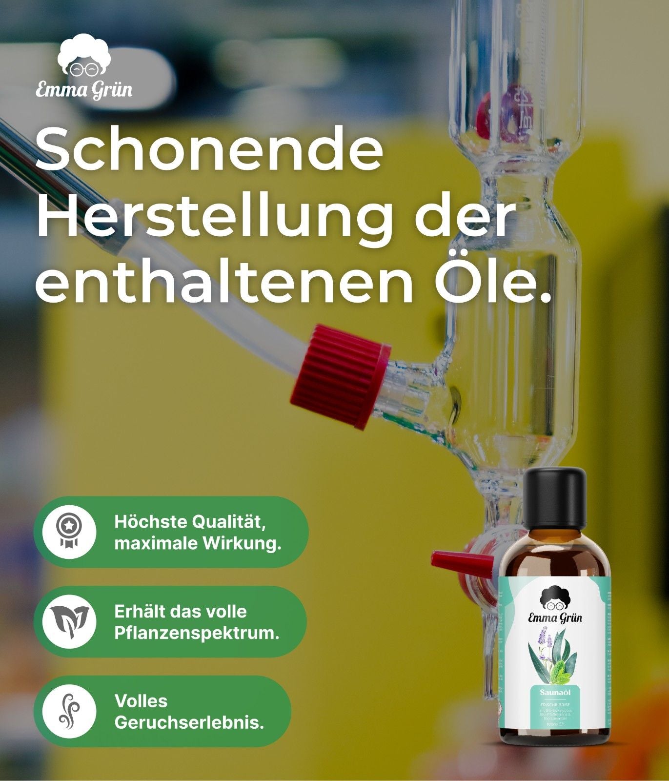 Bio Saunaöl 100 ml, Saunaaufguss mit Eukalyptus, Menthol & Lavendel  Emma Grün   