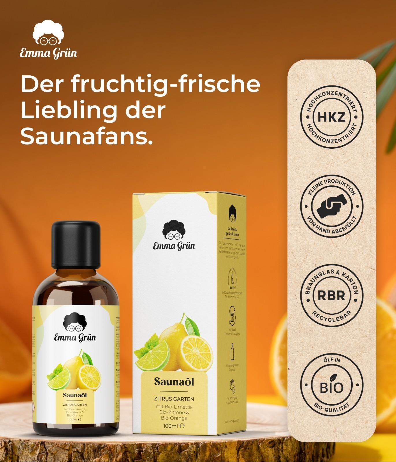 Bio Saunaöl 100 ml, Saunaaufguss mit Limette, Zitrone & Orange  Emma Grün   