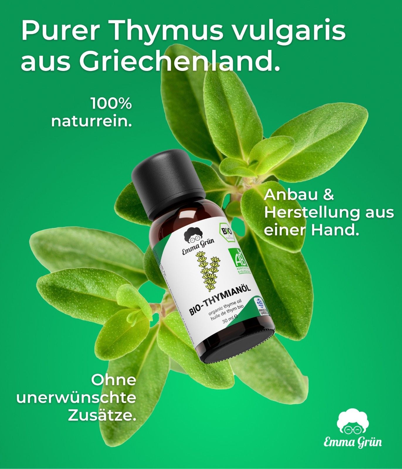 Ätherisches Bio Thymianöl 30 ml, naturrein & hochdosiert  Emma Grün   