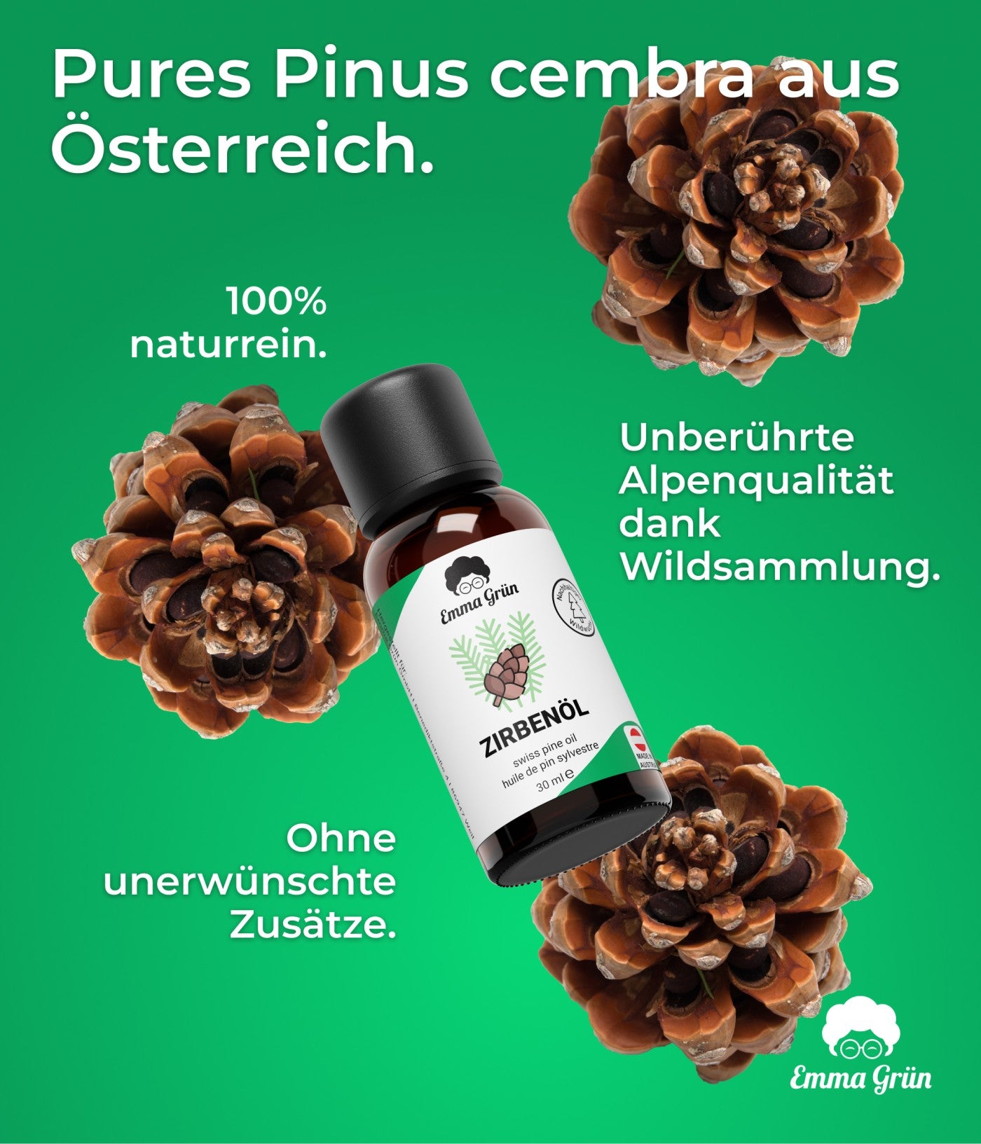 "Alpine Frische" Spar-Set mit ätherischem Zirbenöl & Zirben Raumspray  Emma Grün   