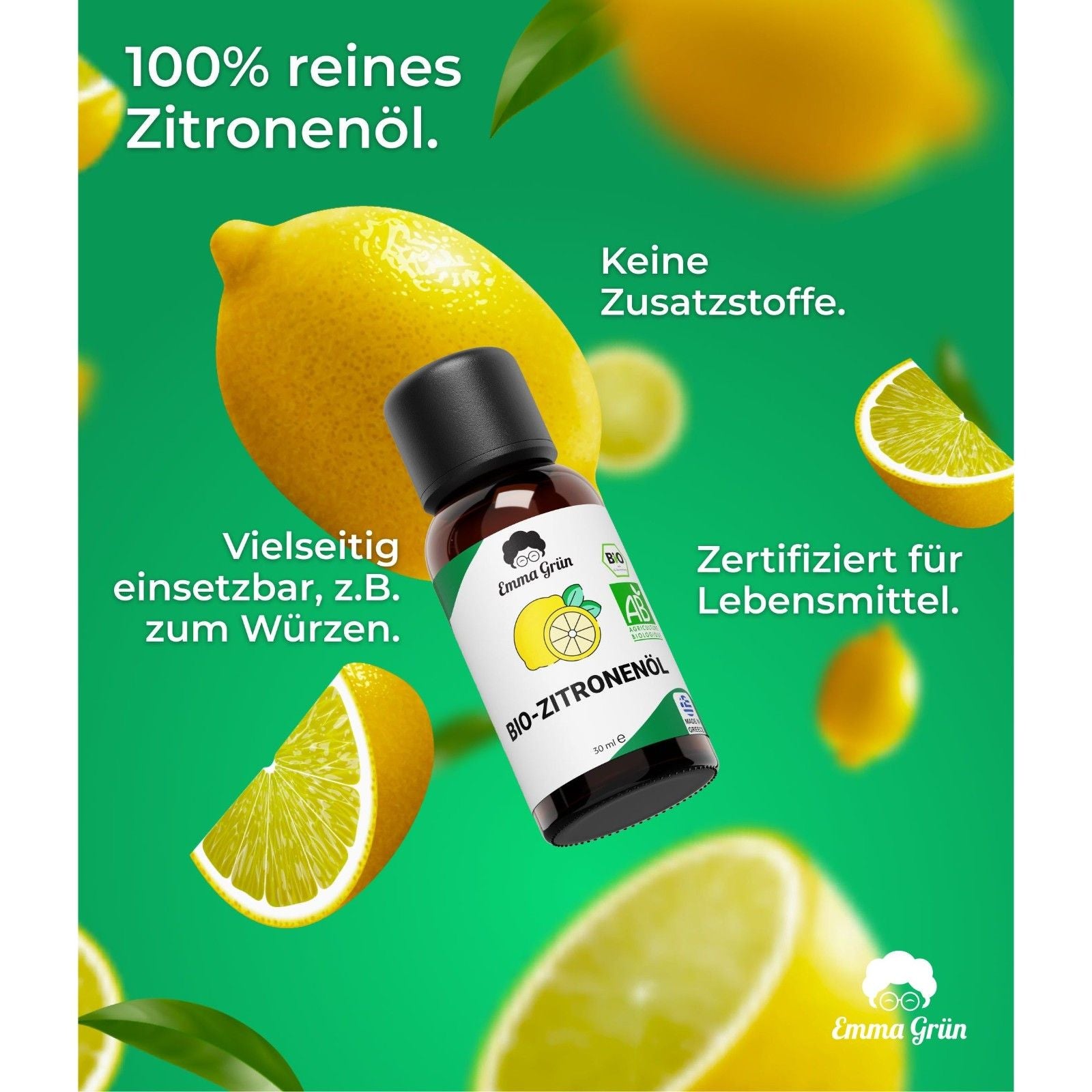 "Zitrus Zauber" Öle Maxi-Set mit Orangen-, Zitronen- & Lemongrasöl  Emma Grün   