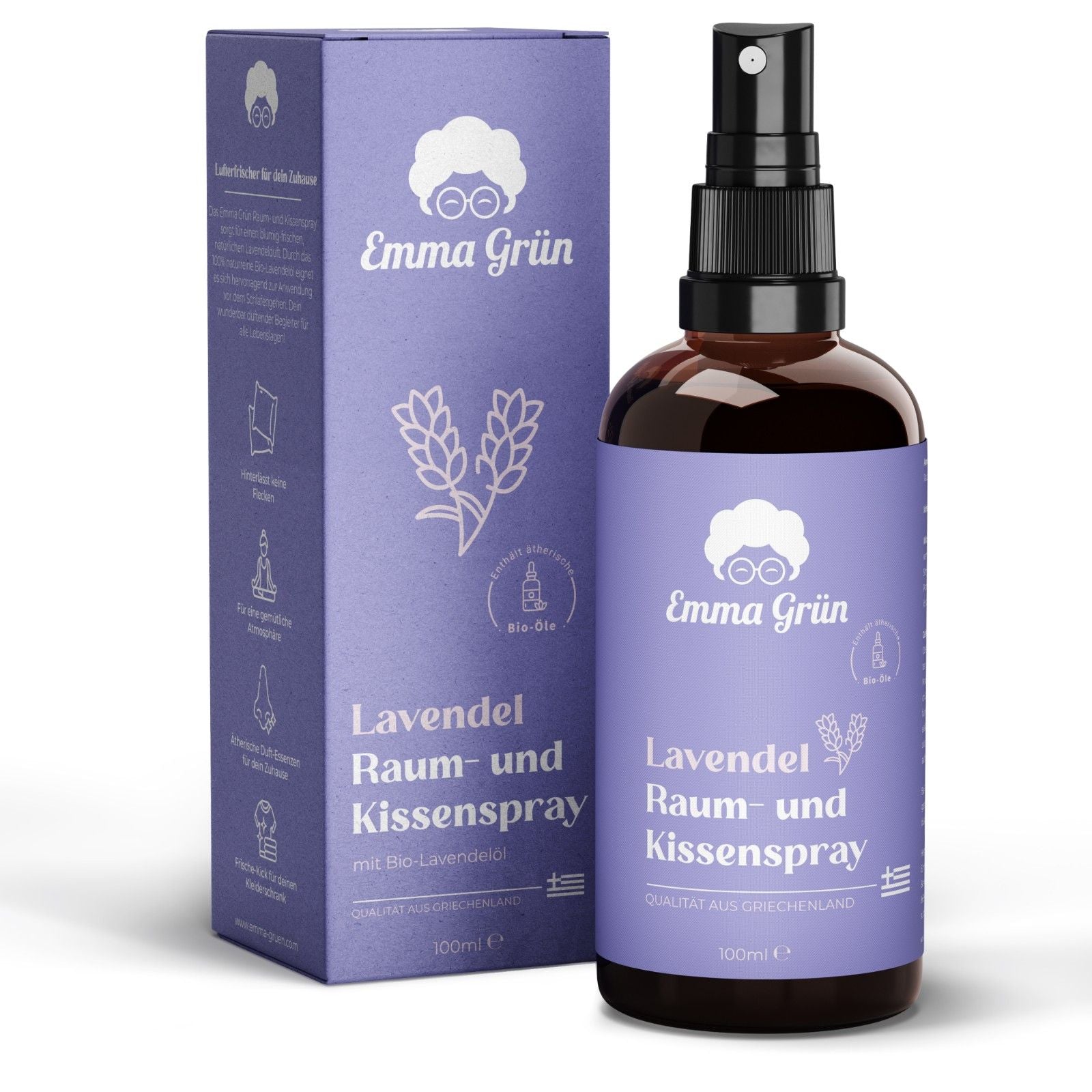 Lavendel Raum- & Kissenspray 100 ml, natürlicher Duft mit Bio Lavendelöl  Emma Grün   