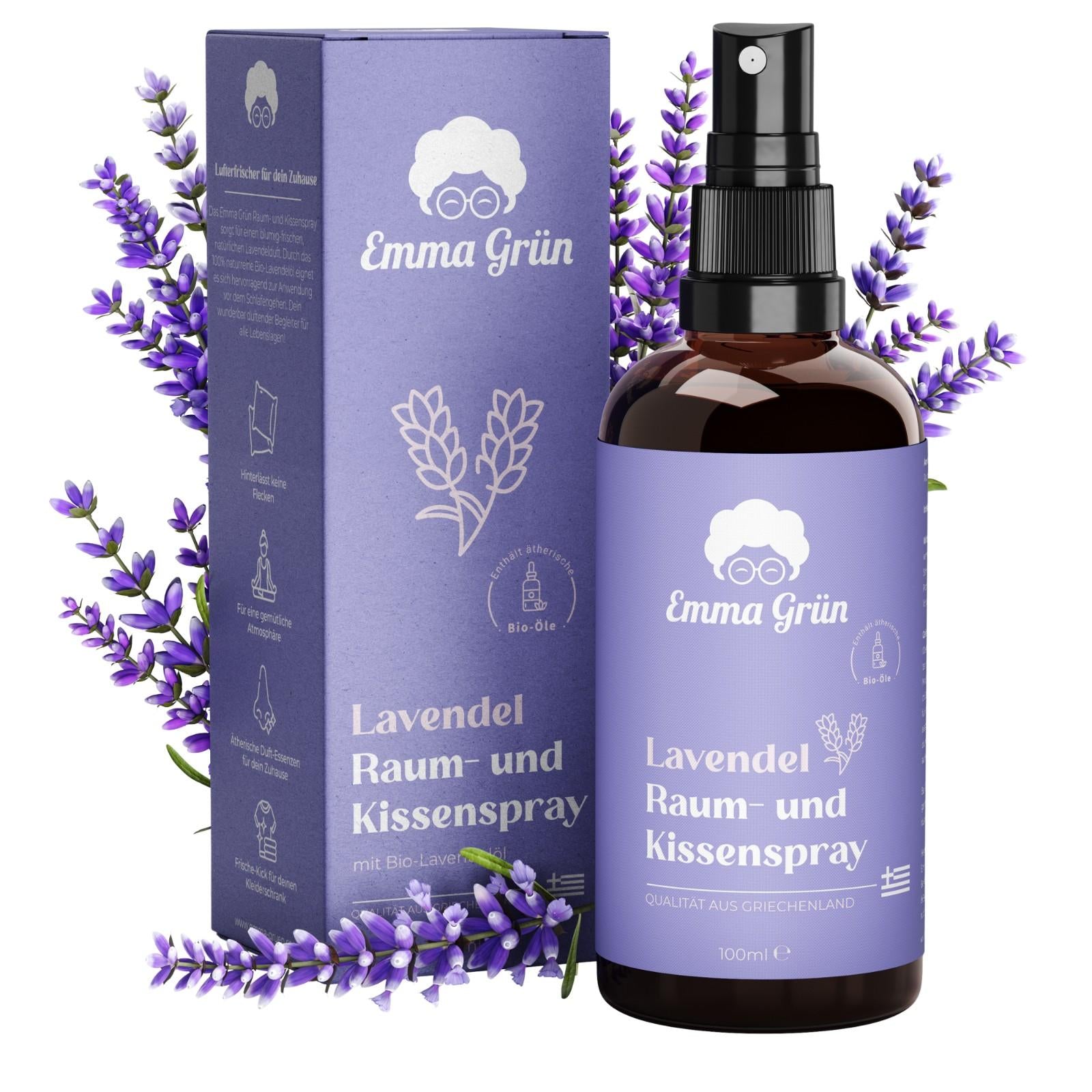 Lavendel Raum- & Kissenspray 100 ml, natürlicher Duft mit Bio Lavendelöl  Emma Grün   