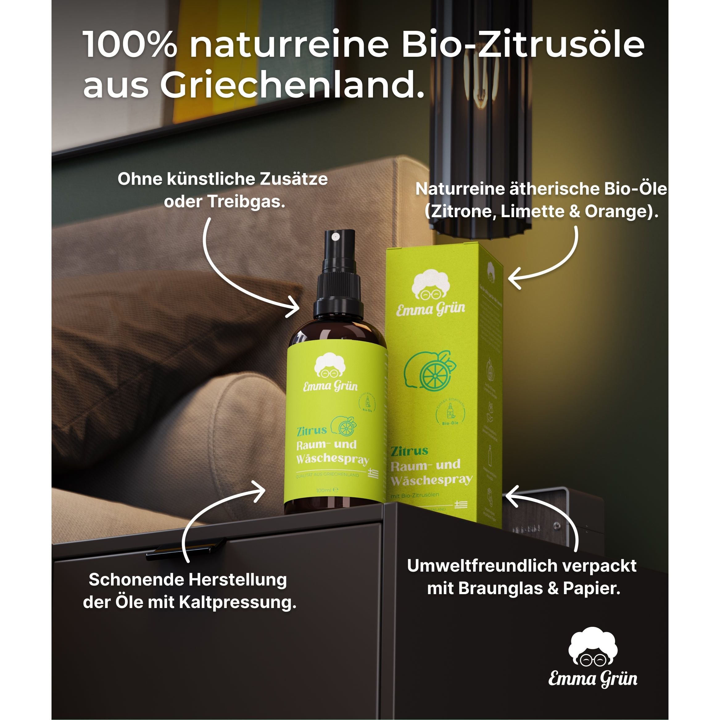Zitrus Raum- & Wäschespray 100 ml, natürlicher Duft mit Bio Zitrusölen