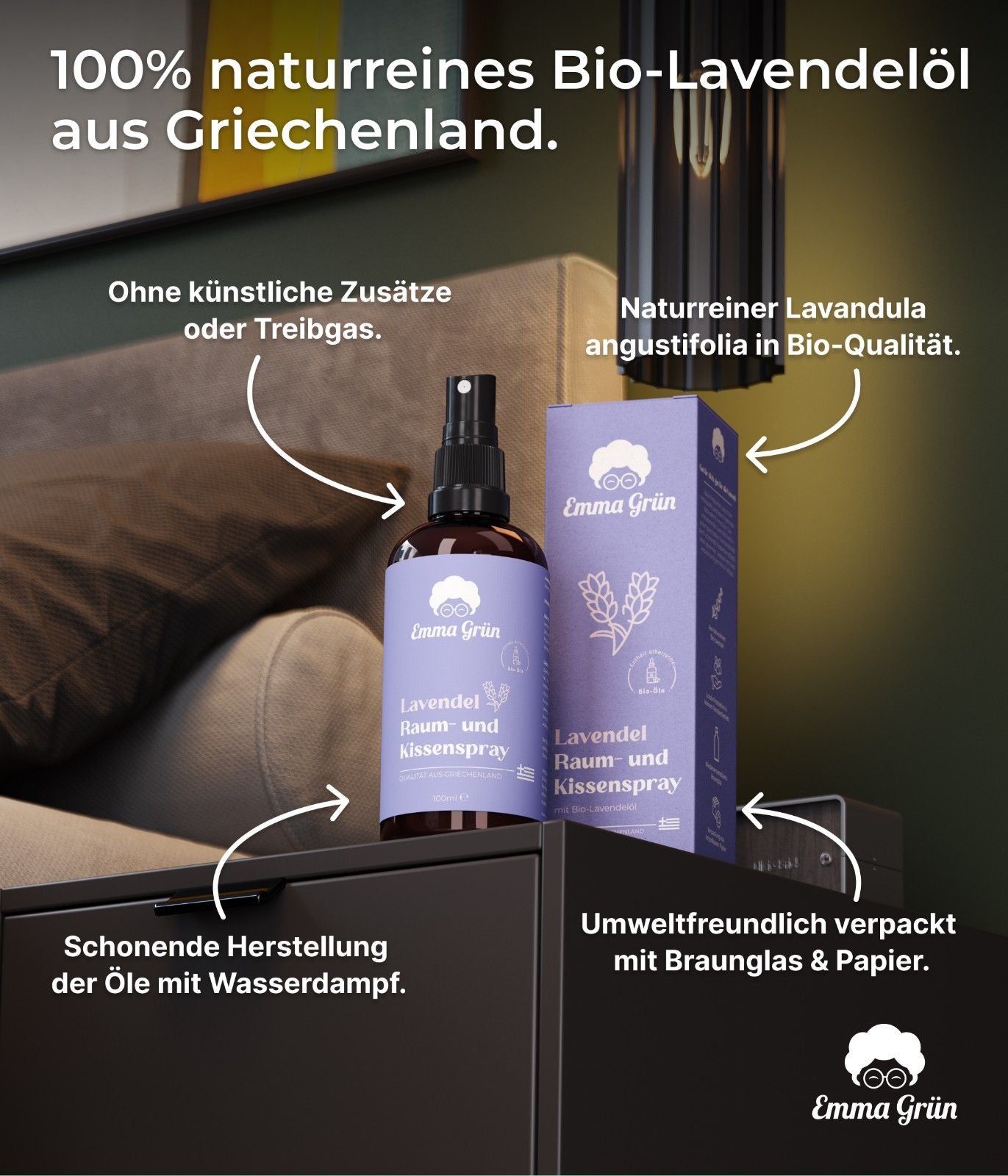 "Lavendel Liebe" Spar-Set mit ätherischem Bio-Öl & Bio Raumspray Lavendel  Emma Grün   