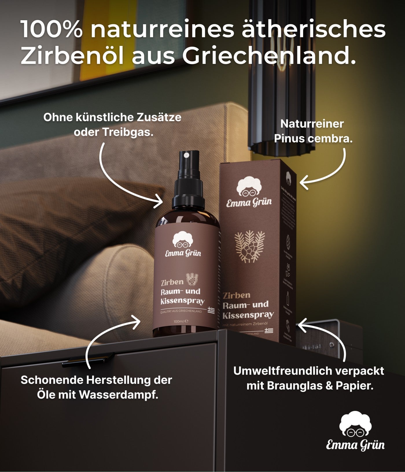 "Alpine Frische" Spar-Set mit ätherischem Zirbenöl & Zirben Raumspray  Emma Grün   