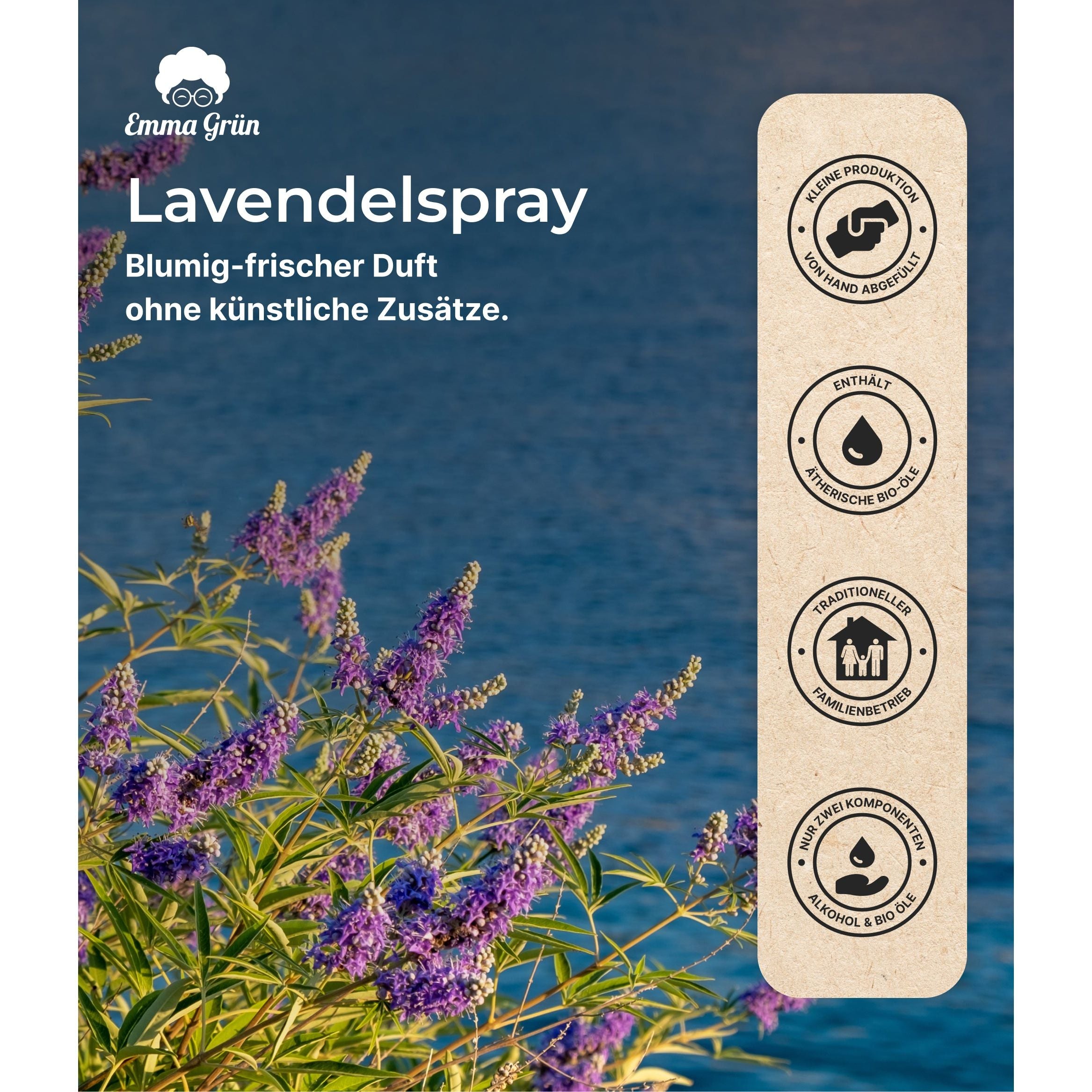 Lavendel Raum- & Kissenspray 100 ml, natürlicher Duft mit Bio Lavendelöl