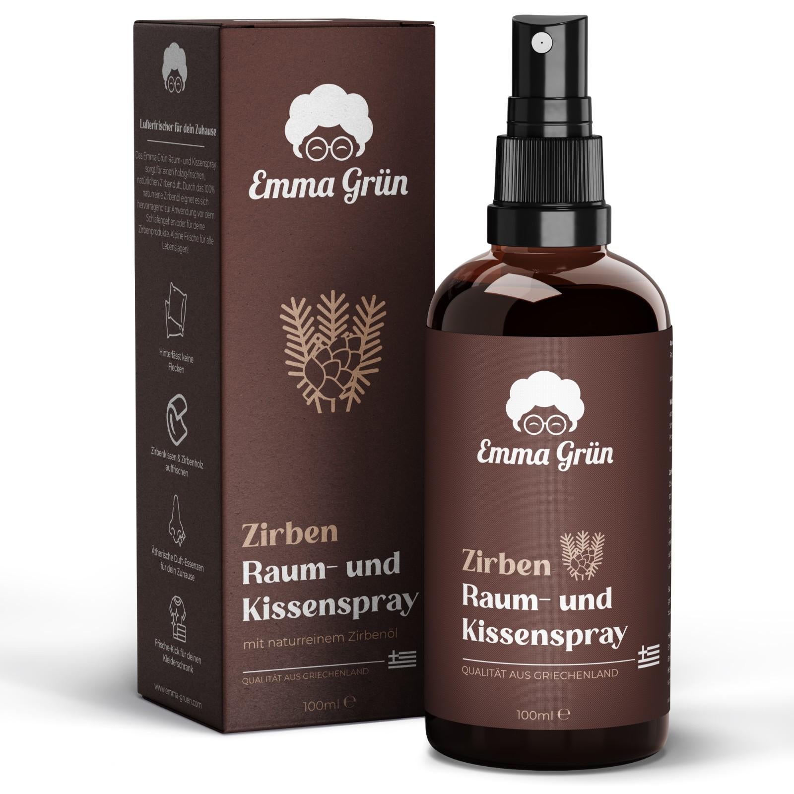 Zirben Raum- & Kissenspray 100 ml, natürlicher Duft mit Zirbenholzöl  Emma Grün   