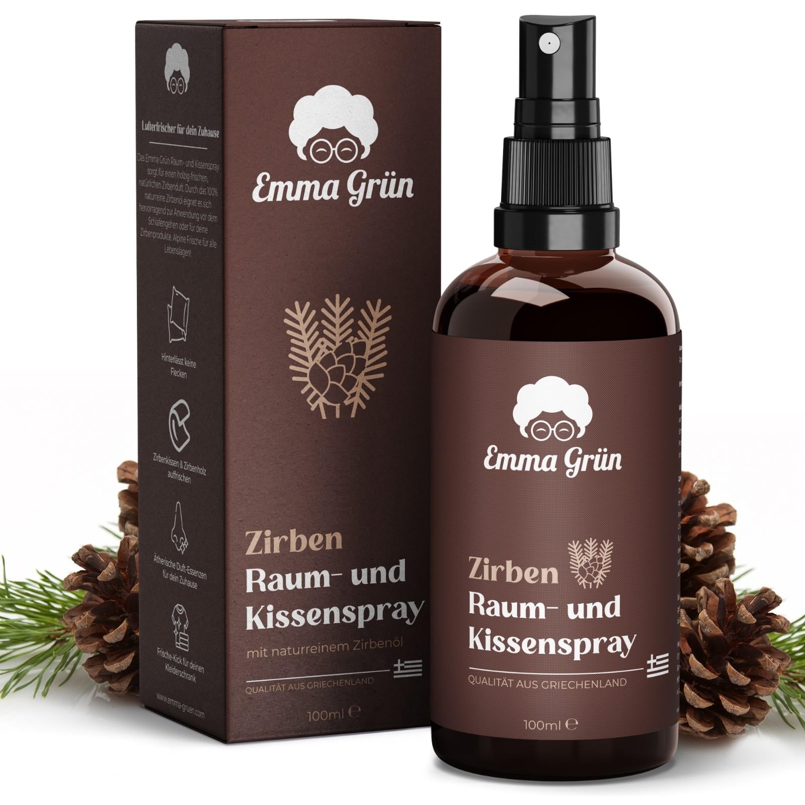 Zirben Raum- & Kissenspray 100 ml, natürlicher Duft mit Zirbenholzöl  Emma Grün   