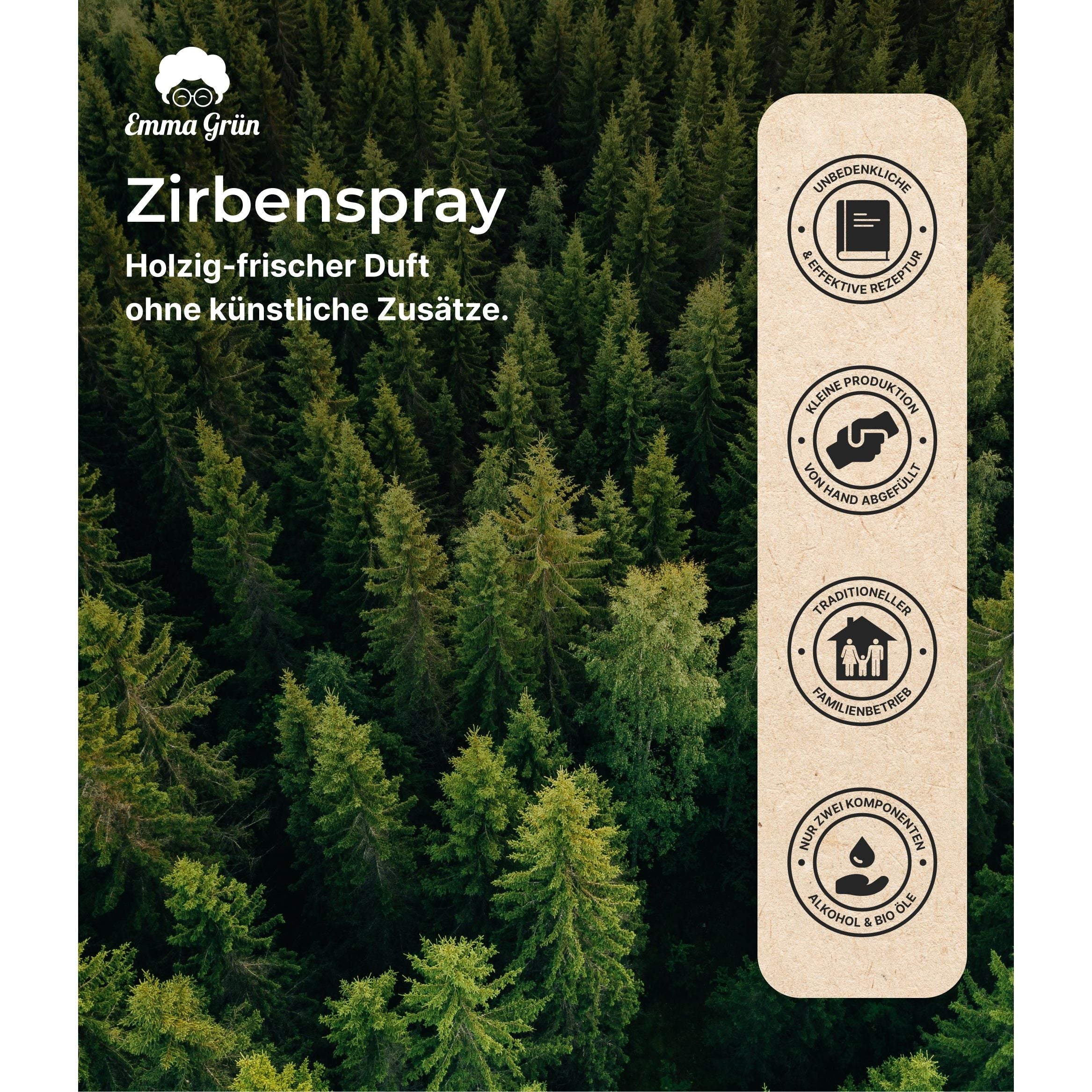 Zirben Raum- & Kissenspray 100 ml, natürlicher Duft mit Zirbenholzöl
