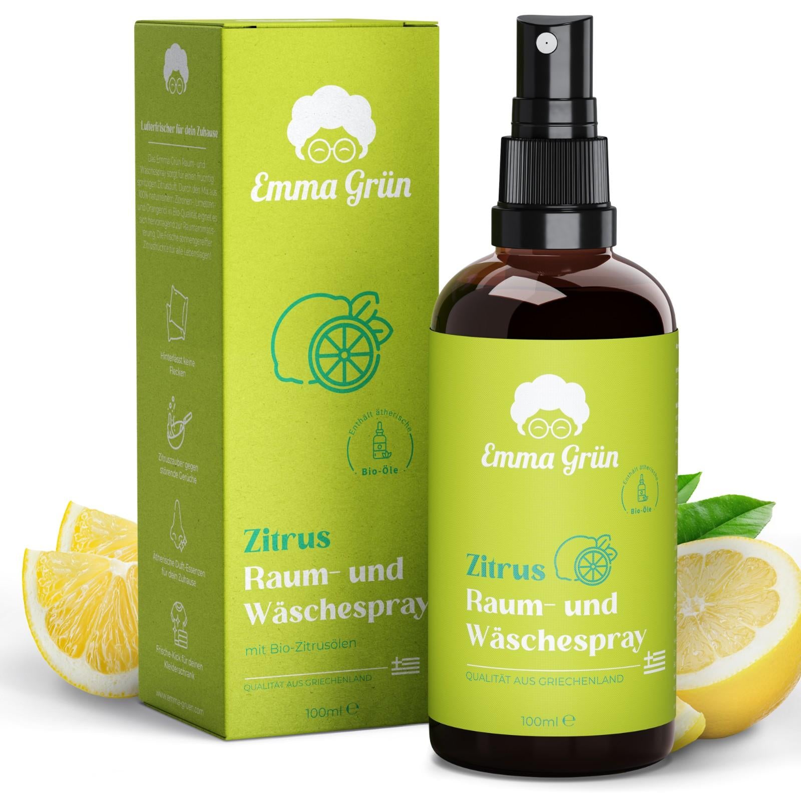 Zitrus Raum- & Wäschespray 100 ml, natürlicher Duft mit Bio Zitrusölen  Emma Grün   