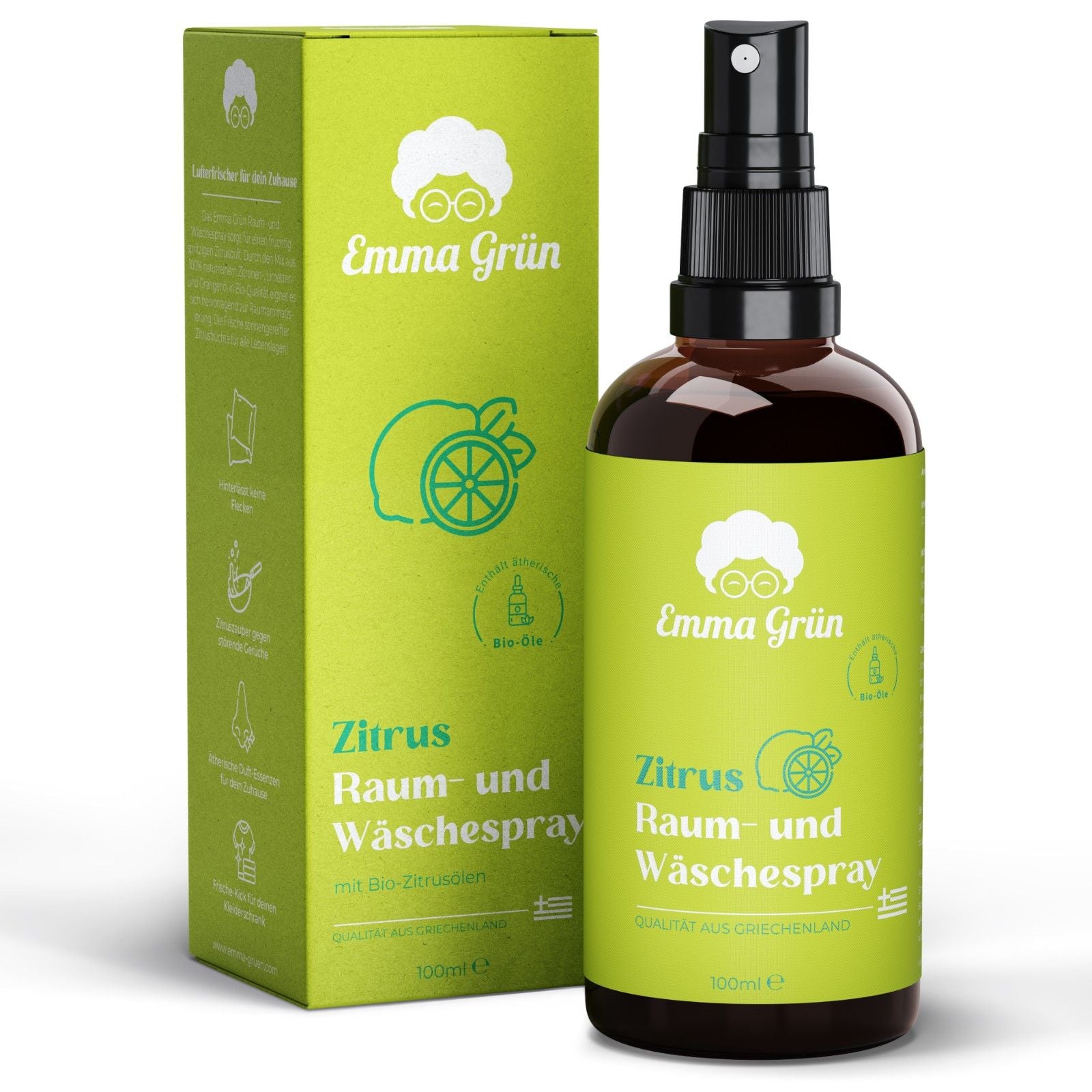 Zitrus Raum- & Wäschespray 100 ml, natürlicher Duft mit Bio Zitrusölen  Emma Grün   